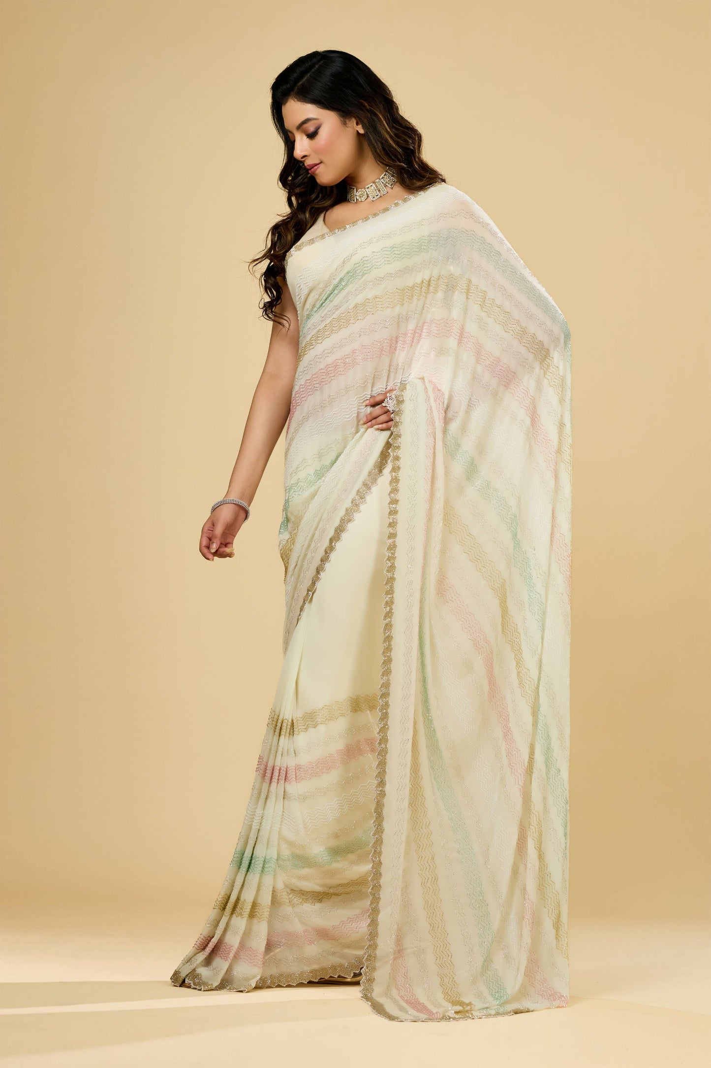White Cut Dana Georgette Sarees 1007-10016
