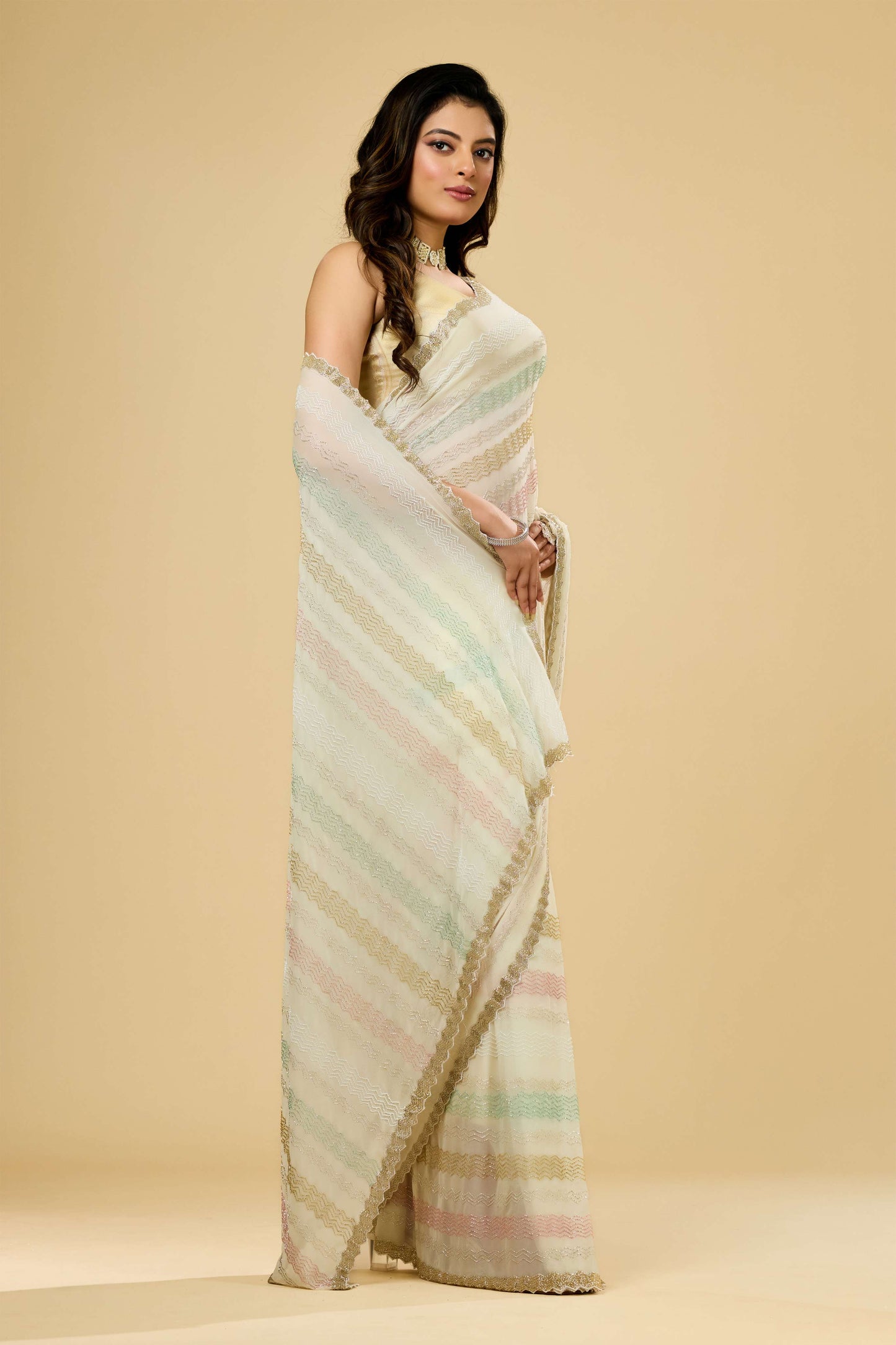 White Cut Dana Georgette Sarees 1007-10016