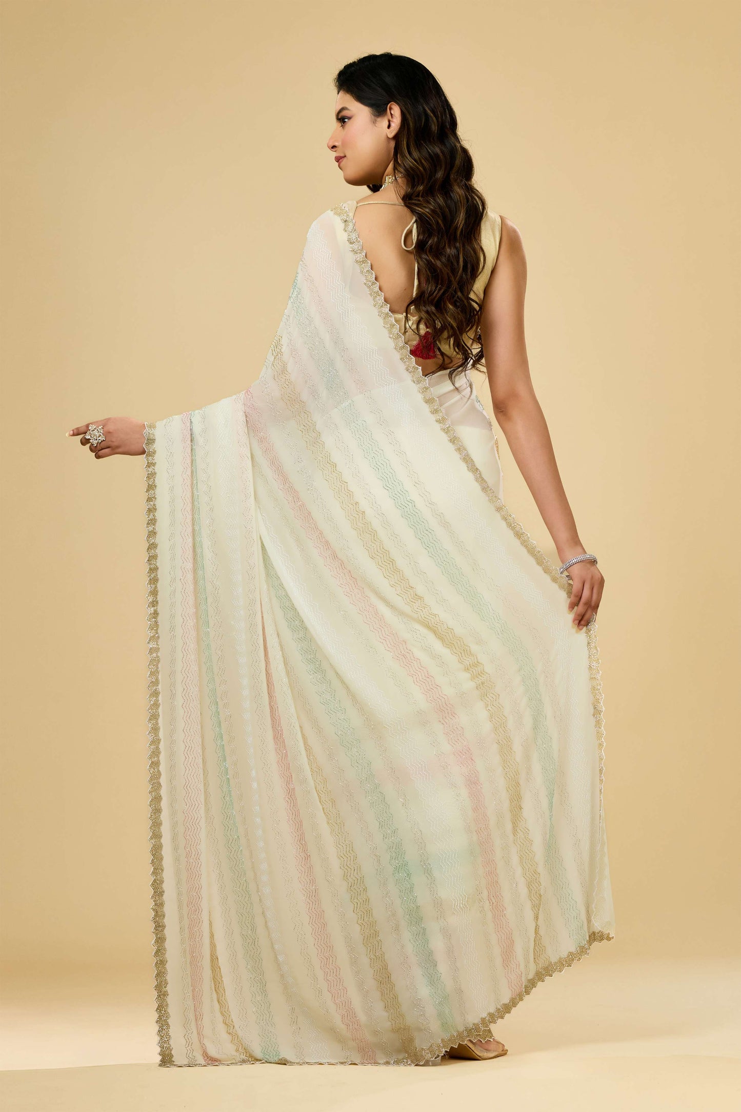 White Cut Dana Georgette Sarees 1007-10016