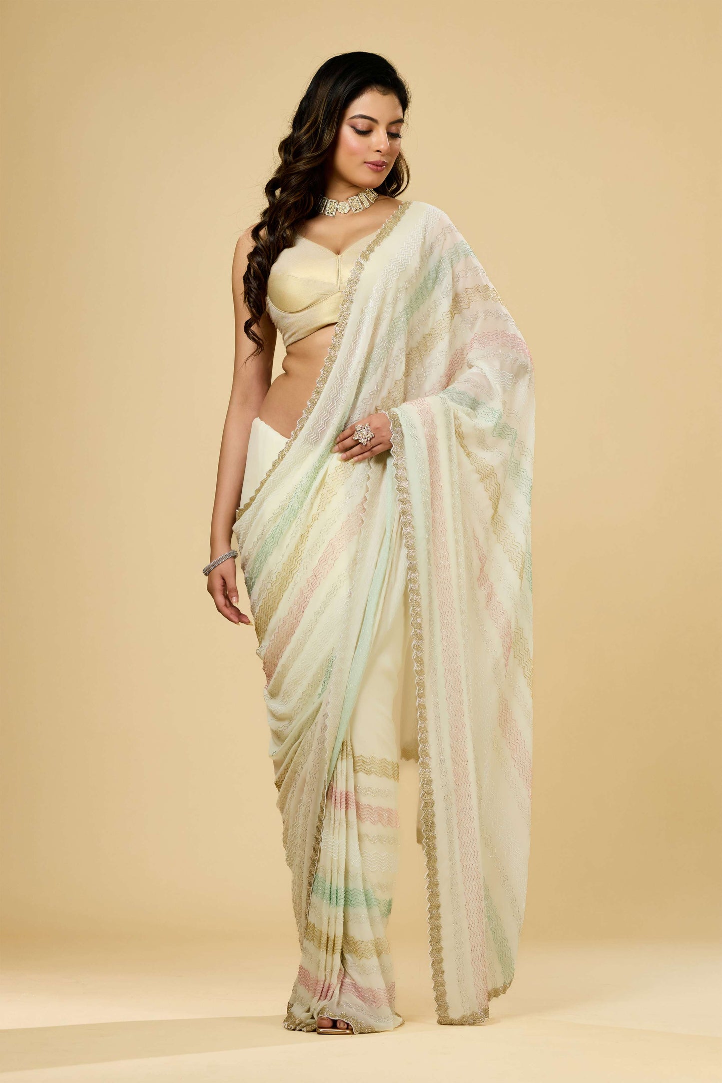 White Cut Dana Georgette Sarees 1007-10016