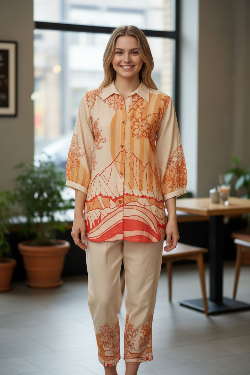 Peach  Printed  Muslin  Coord Set 1033-10150