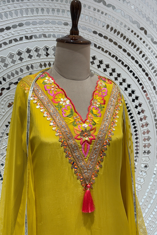 Yellow Mirrorwork Crape Salwar Suits 1030-10130