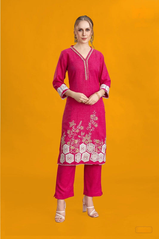 Pink  Resham work Imported Linen Salwar Suits 1031-10140