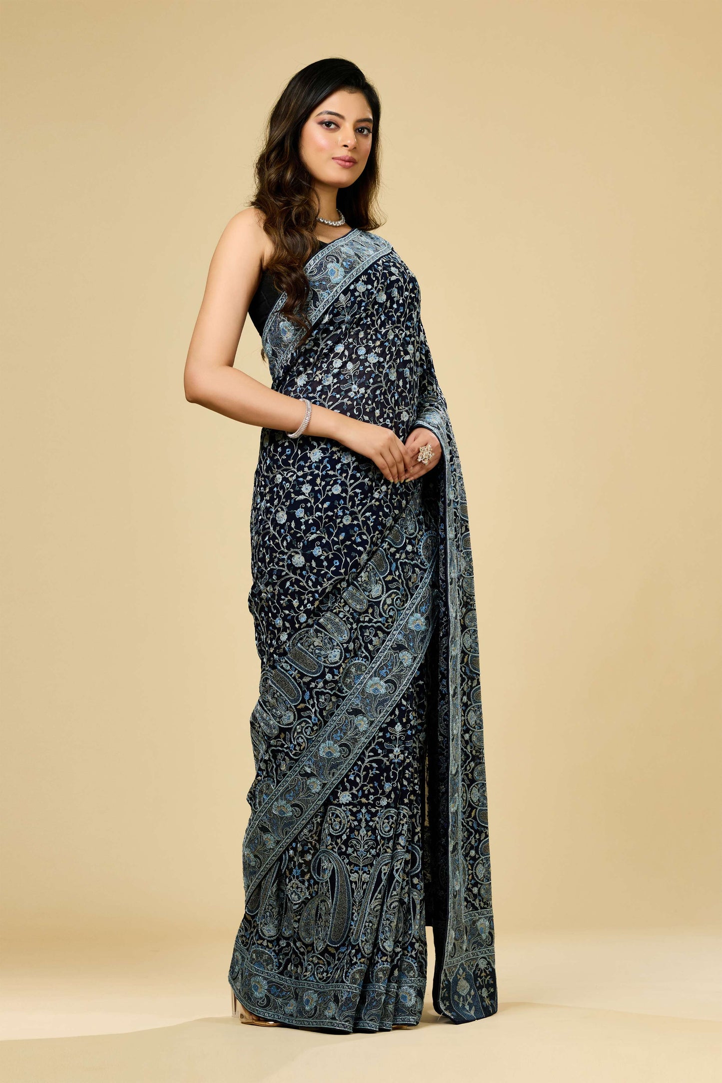 Blue Kashmiri Georgette Sarees 1007-10010