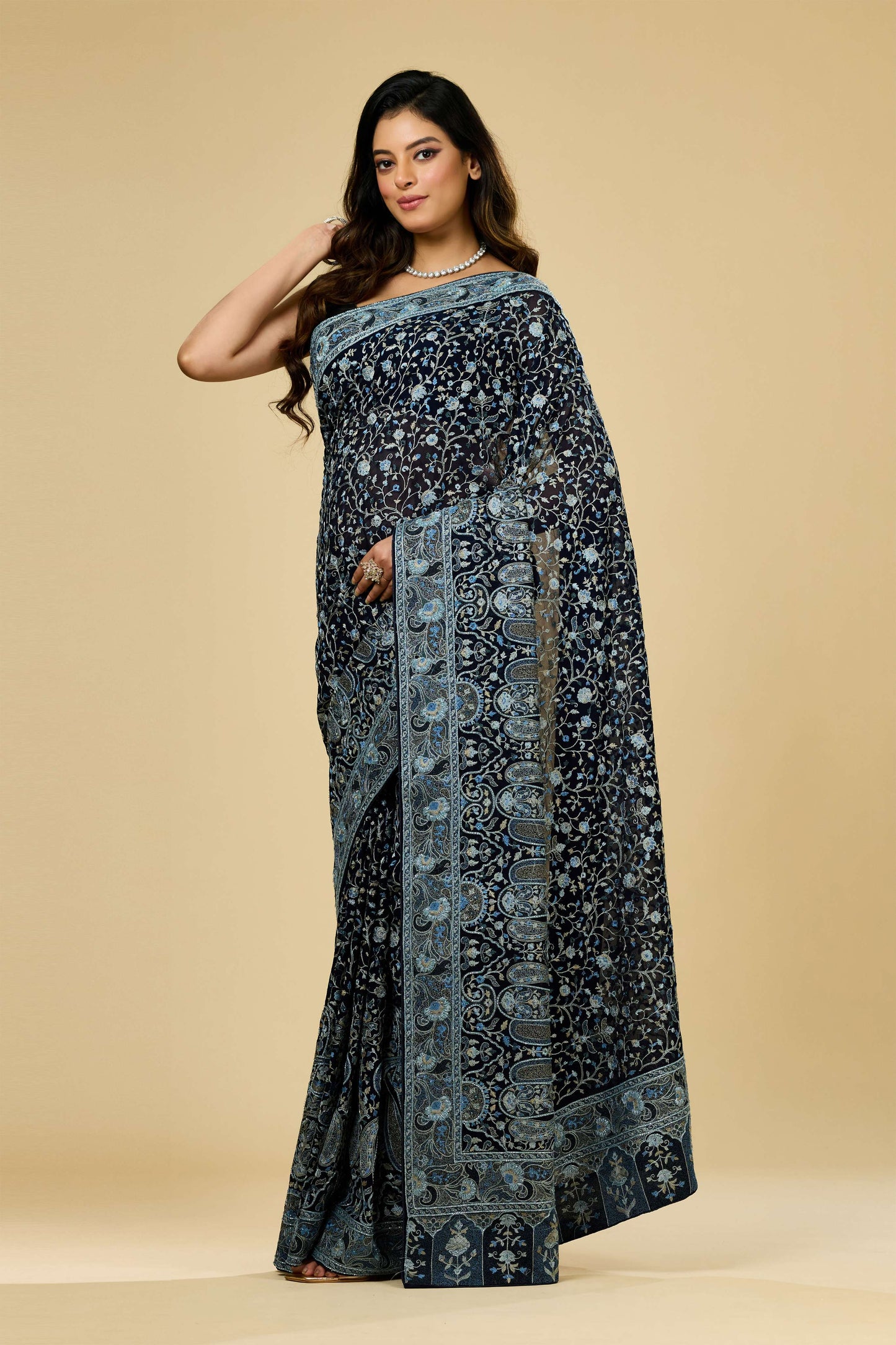 Blue Kashmiri Georgette Sarees 1007-10010