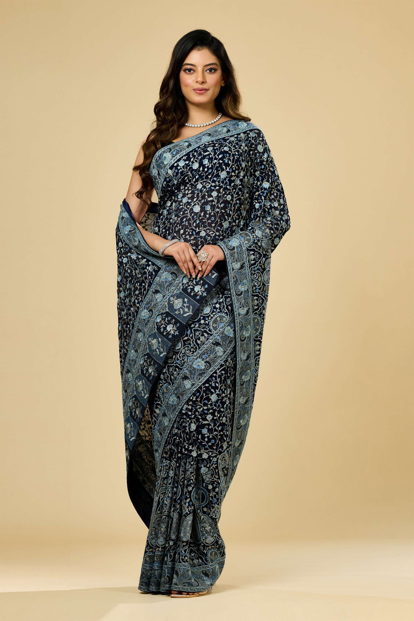 Blue Kashmiri Georgette Sarees 1007-10010
