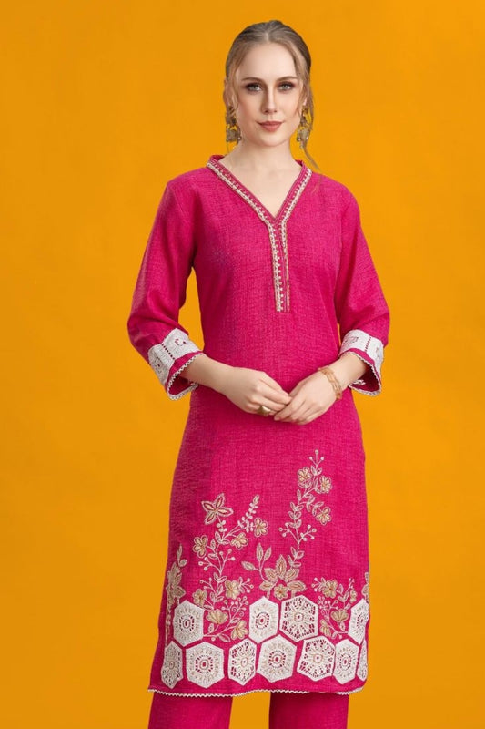 Pink  Resham work Imported Linen Salwar Suits 1031-10140