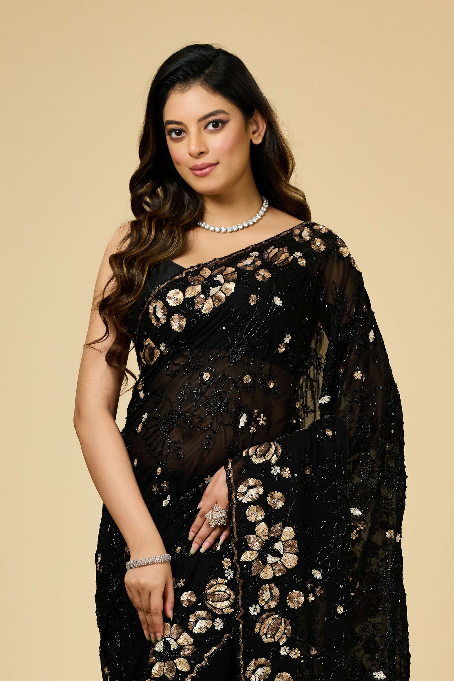 Black sequins Georgette Sarees 1007-10012