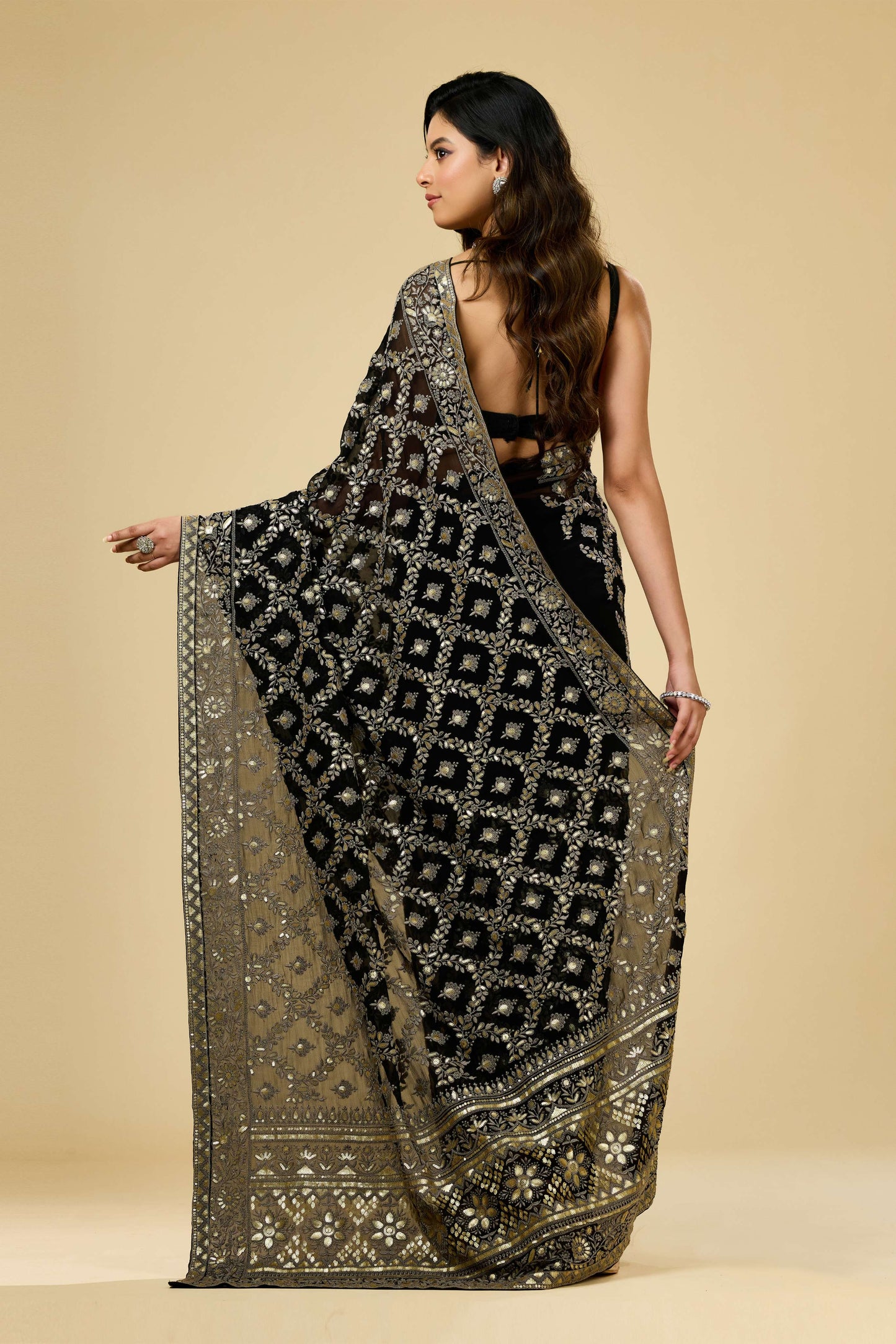 Black Lucknowi Georgette Sarees 1007-10013