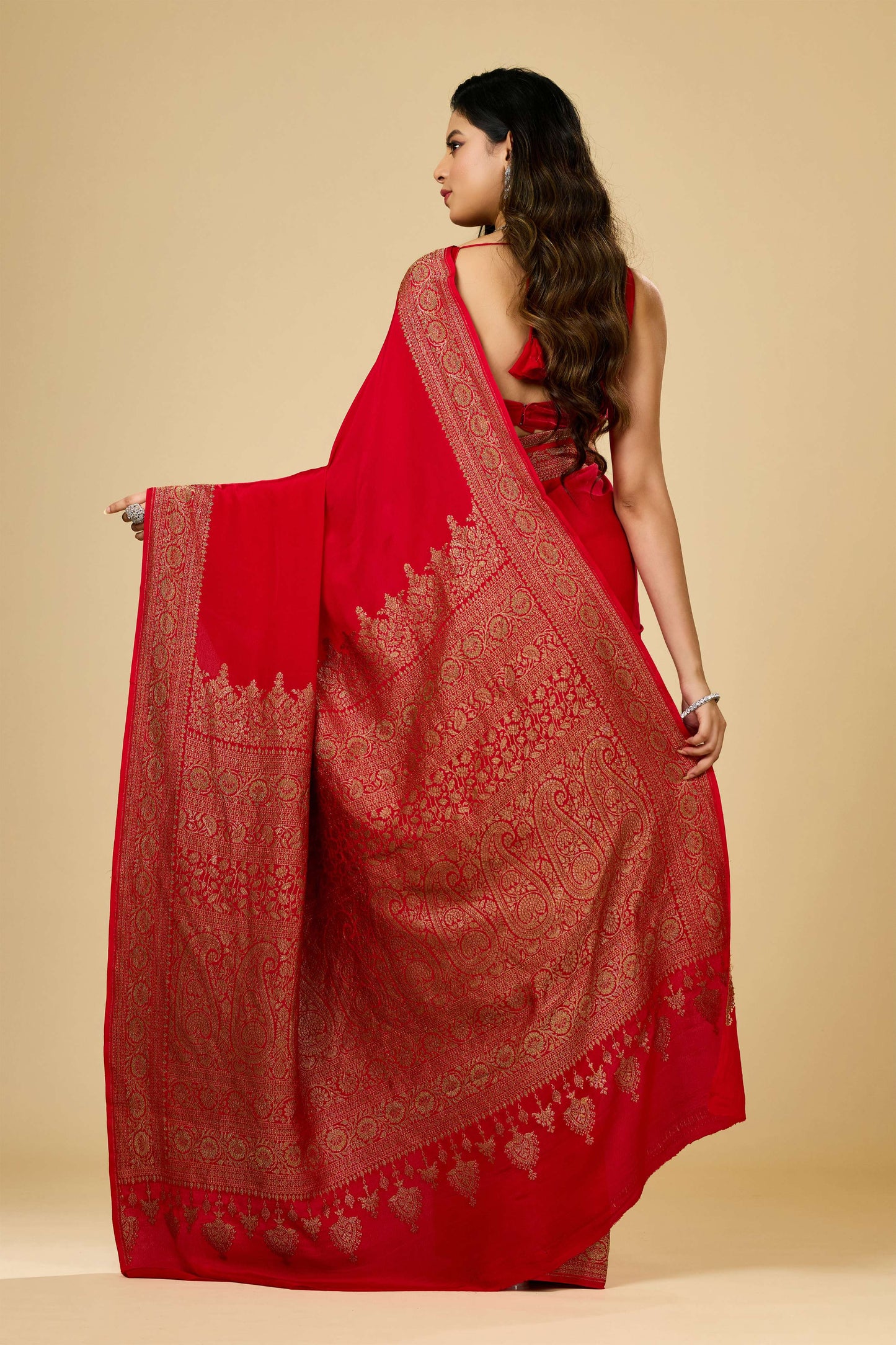 Red Antique Zari weave Khadi semi crepe Sarees 1010-10027