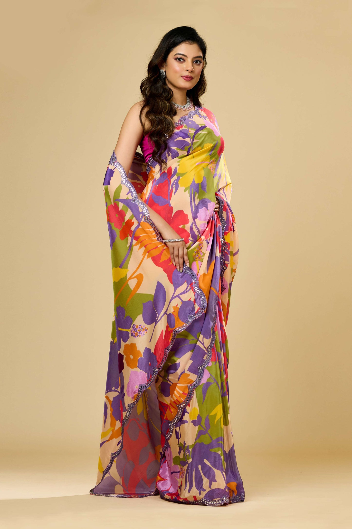 Printed Kutch work Semi crepe Sarees 1012-10033