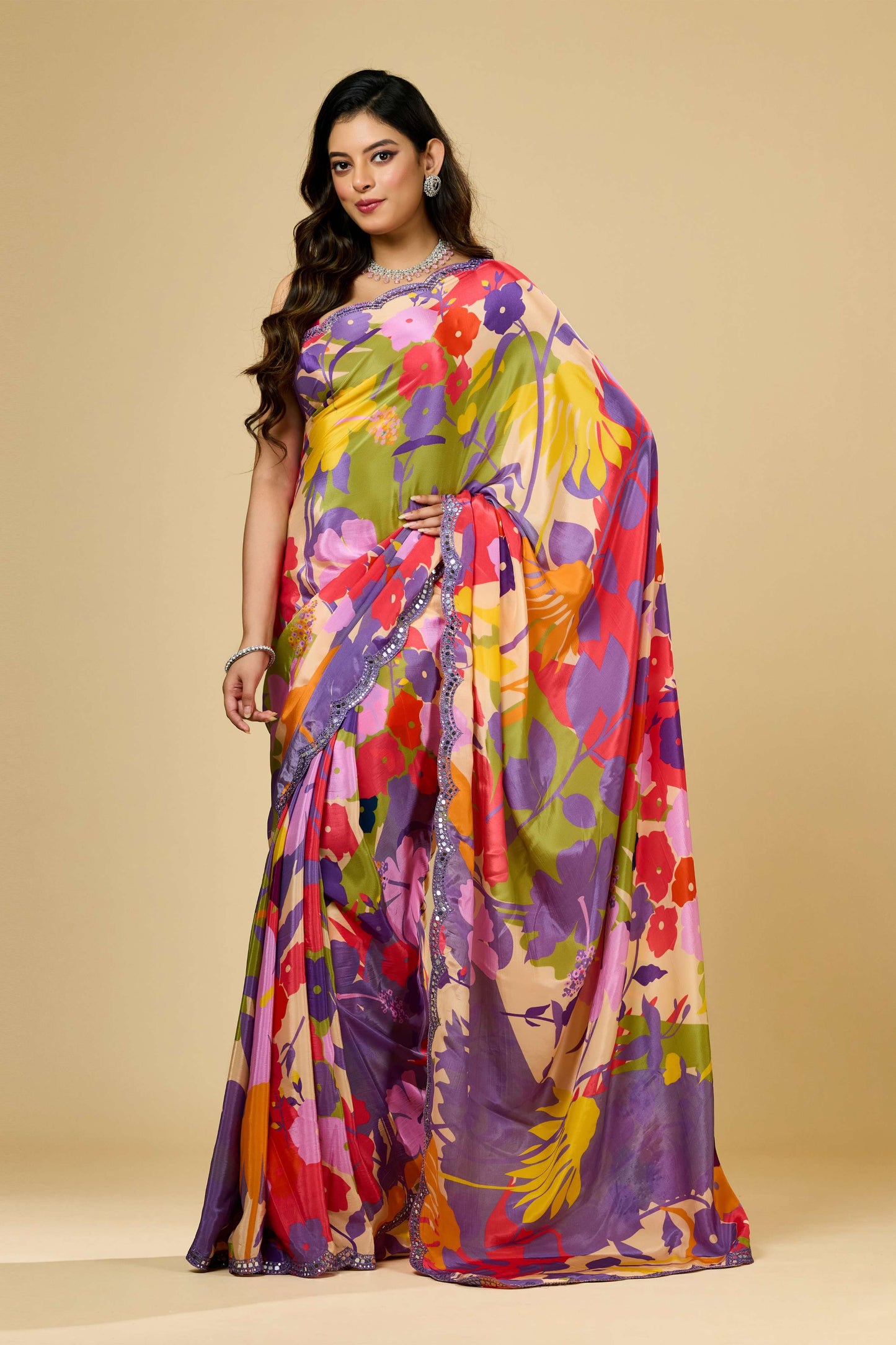 Printed Kutch work Semi crepe Sarees 1012-10033