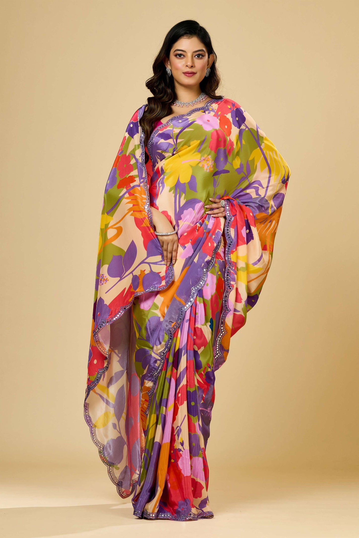Printed Kutch work Semi crepe Sarees 1012-10033