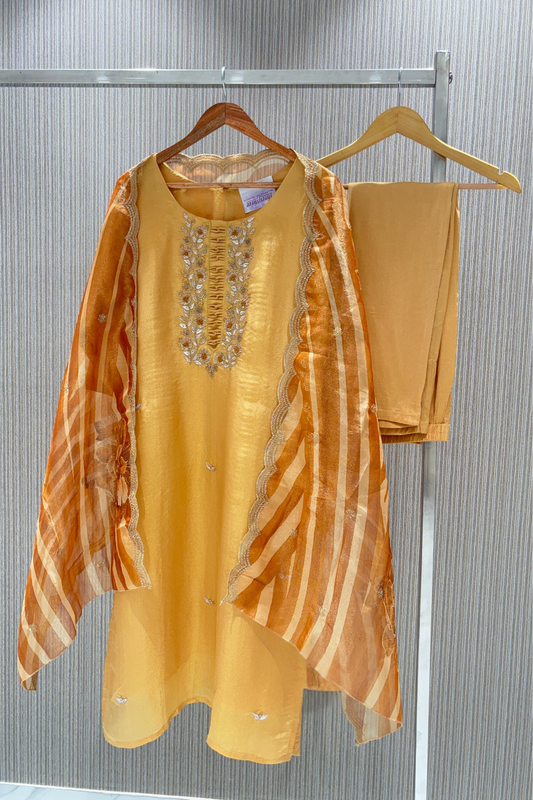 Yellow resham work Tissue Salwar Suits 1028-10133