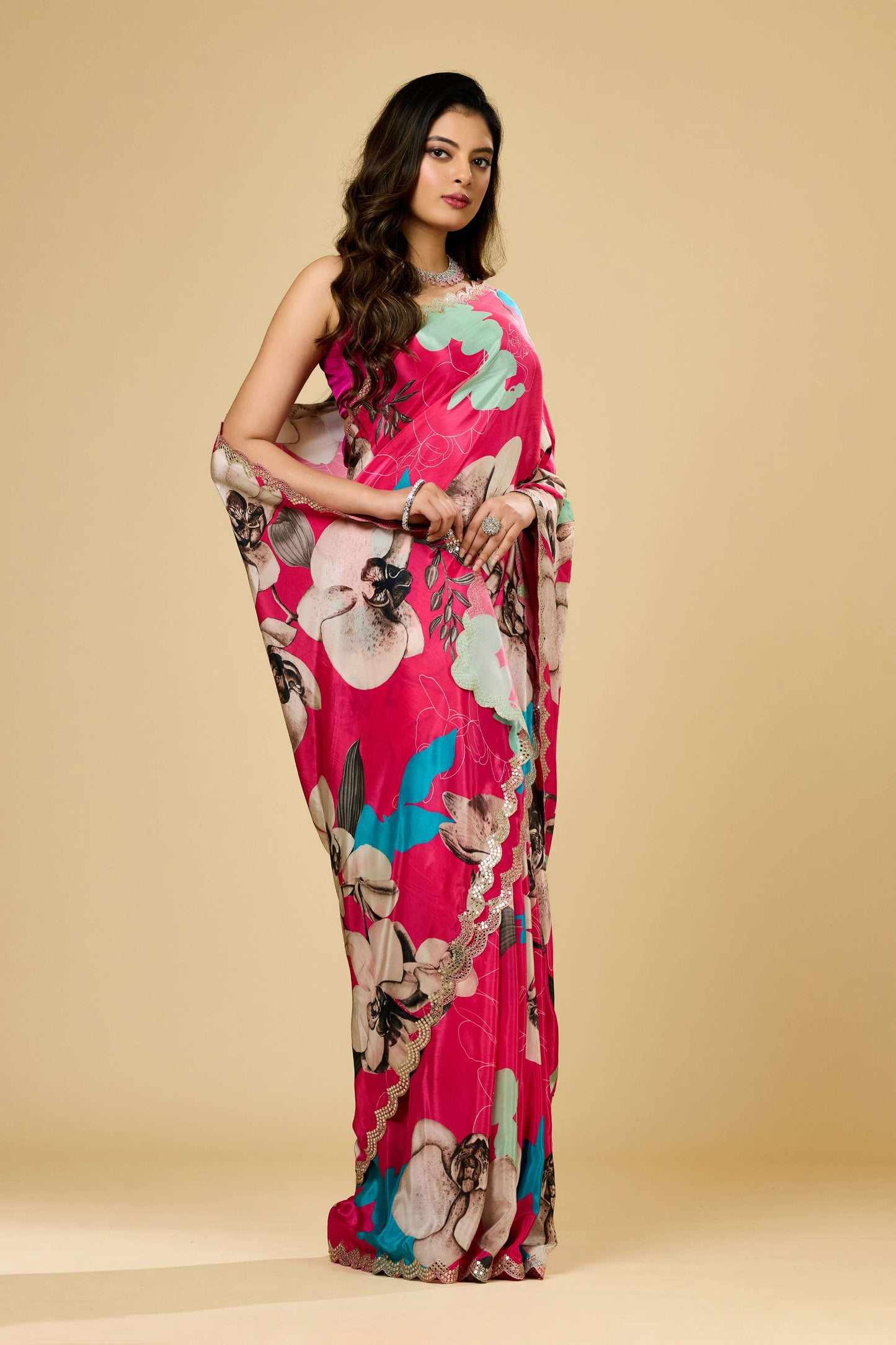 Printed Kutch work Semi crepe Sarees 1012-10032