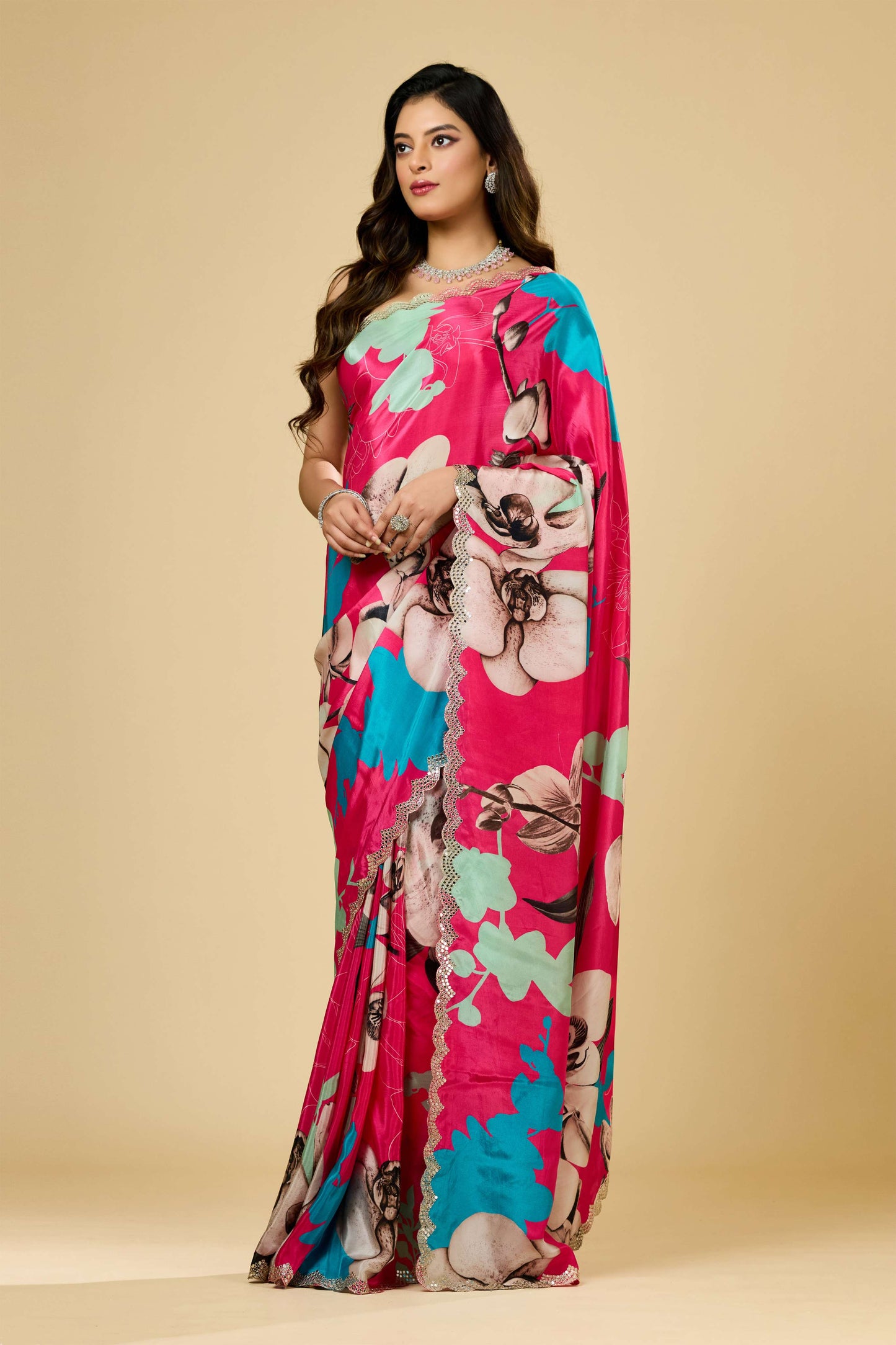 Printed Kutch work Semi crepe Sarees 1012-10032