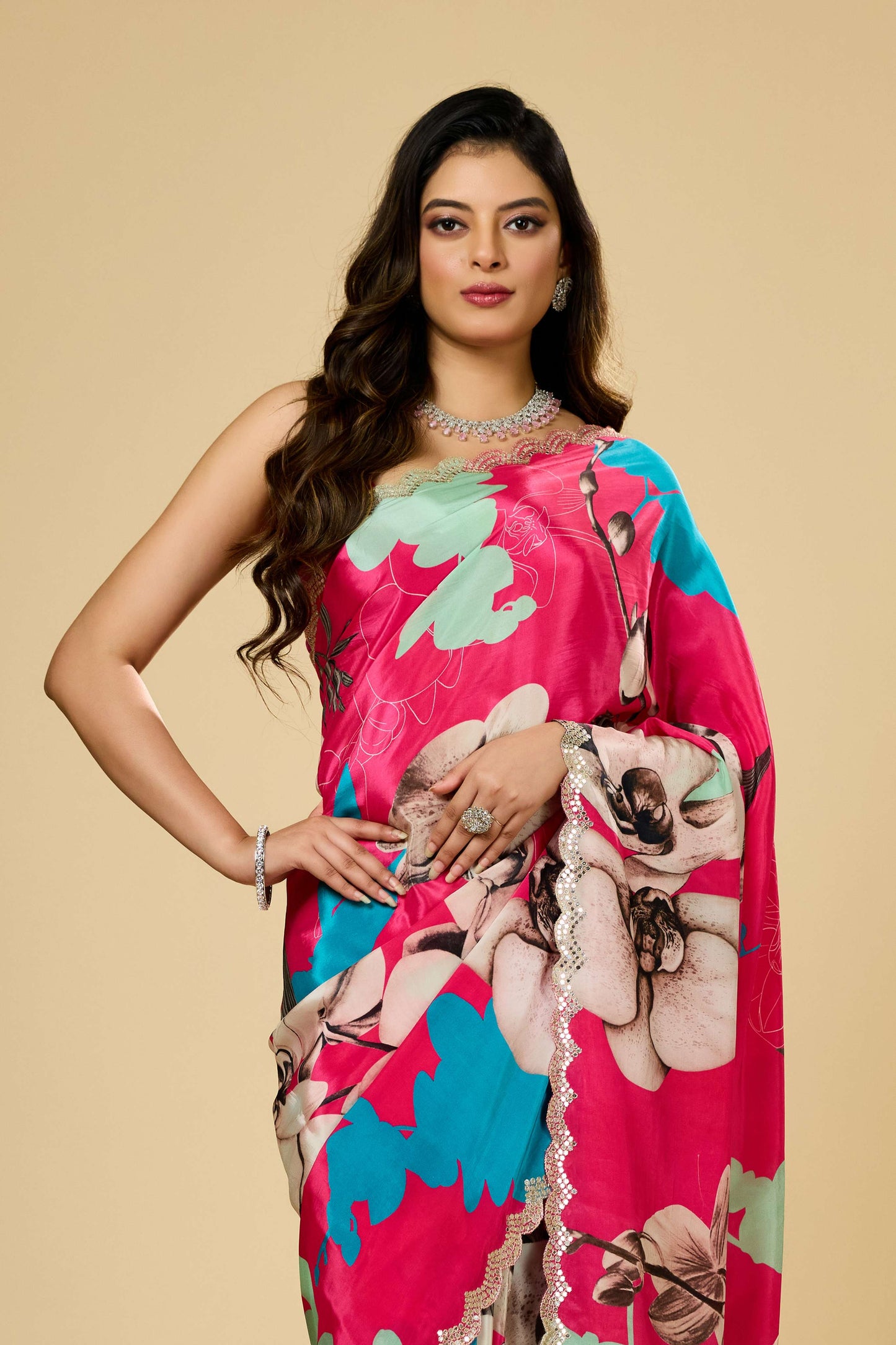 Printed Kutch work Semi crepe Sarees 1012-10032