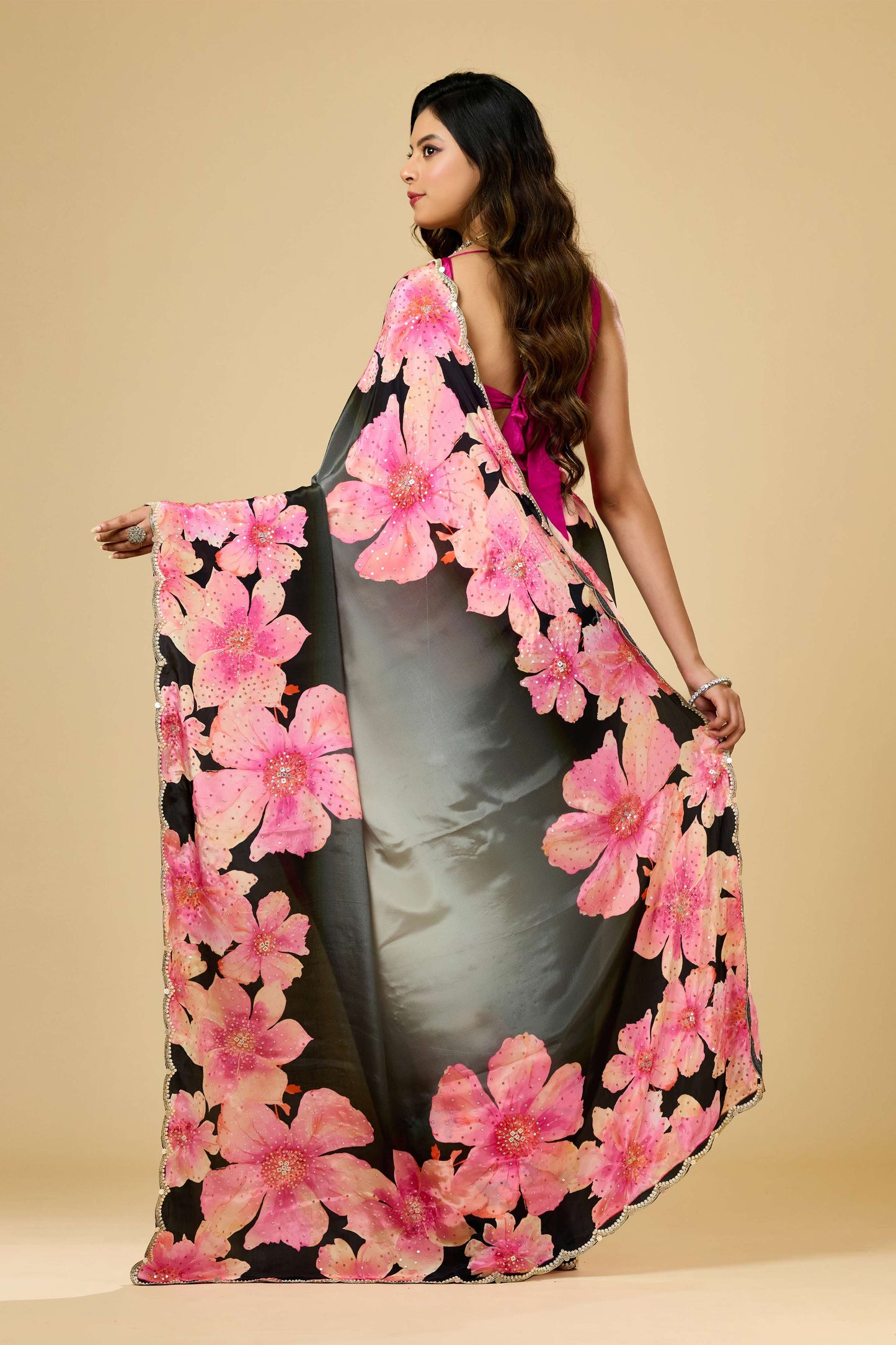 Printed Pearlwork Semi crepe Sarees 1011-10035