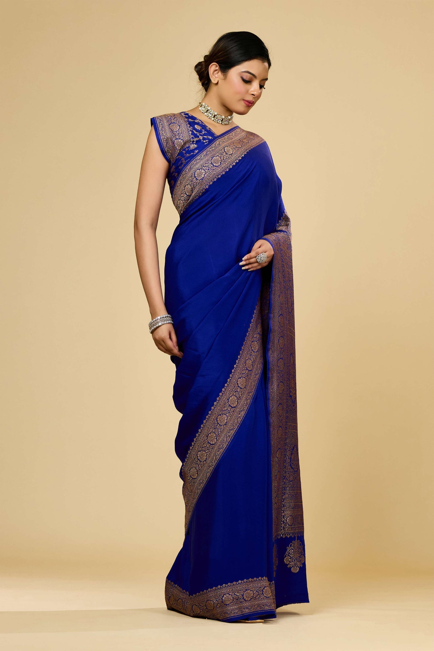 Blue Antique Zari weave Khadi semi crepe Sarees 1010-10026