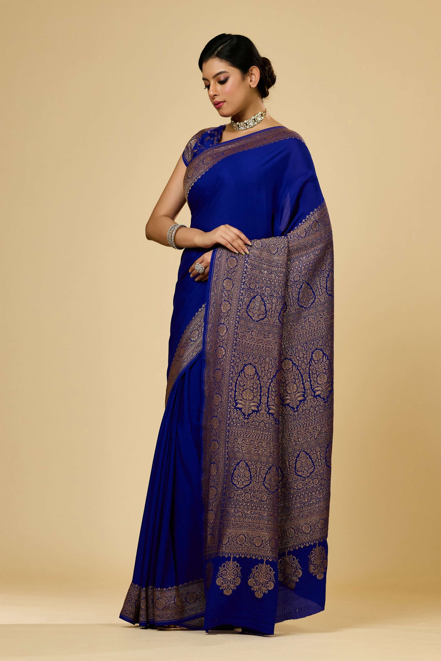 Blue Antique Zari weave Khadi semi crepe Sarees 1010-10026