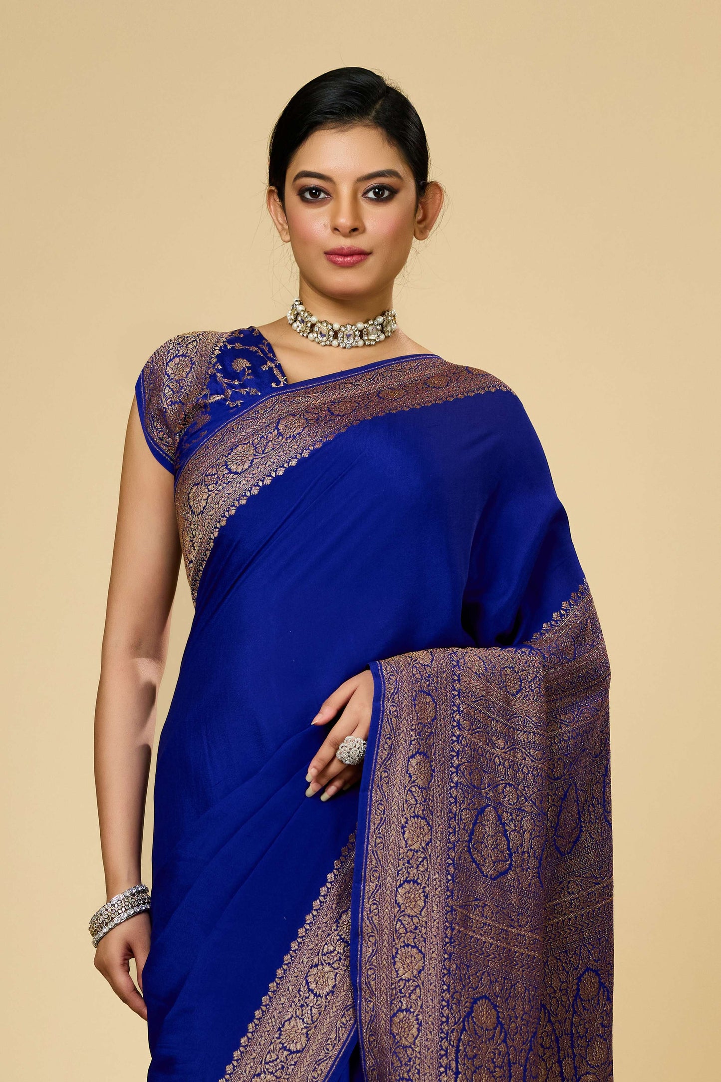 Blue Antique Zari weave Khadi semi crepe Sarees 1010-10026