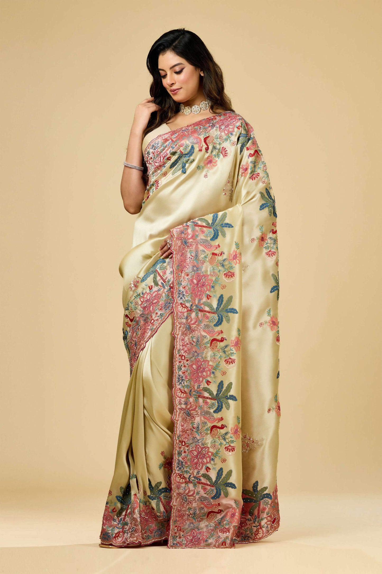 Multicolor Embroidery Tissue Sarees 1007-10015