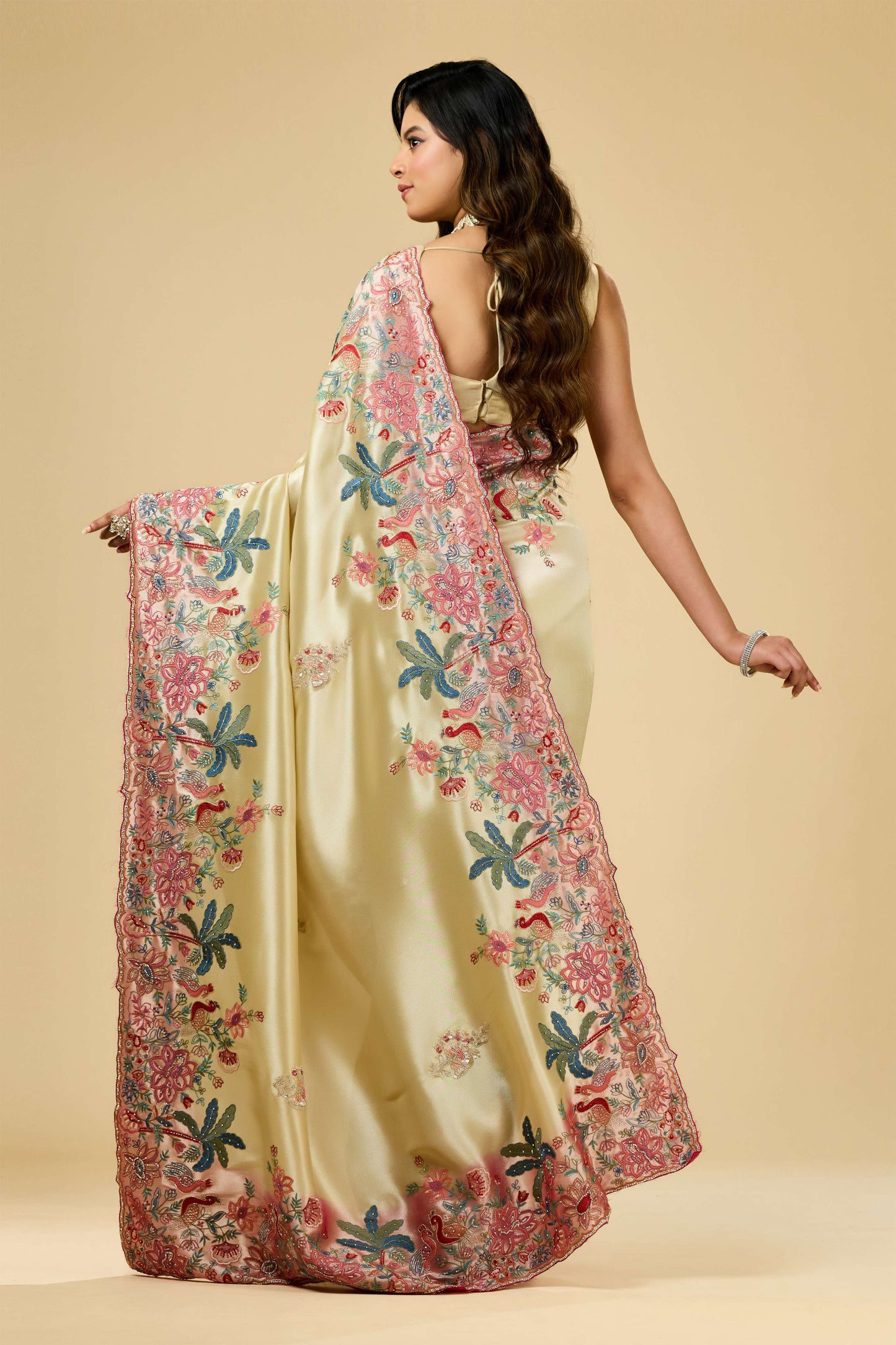 Multicolor Embroidery Tissue Sarees 1007-10015