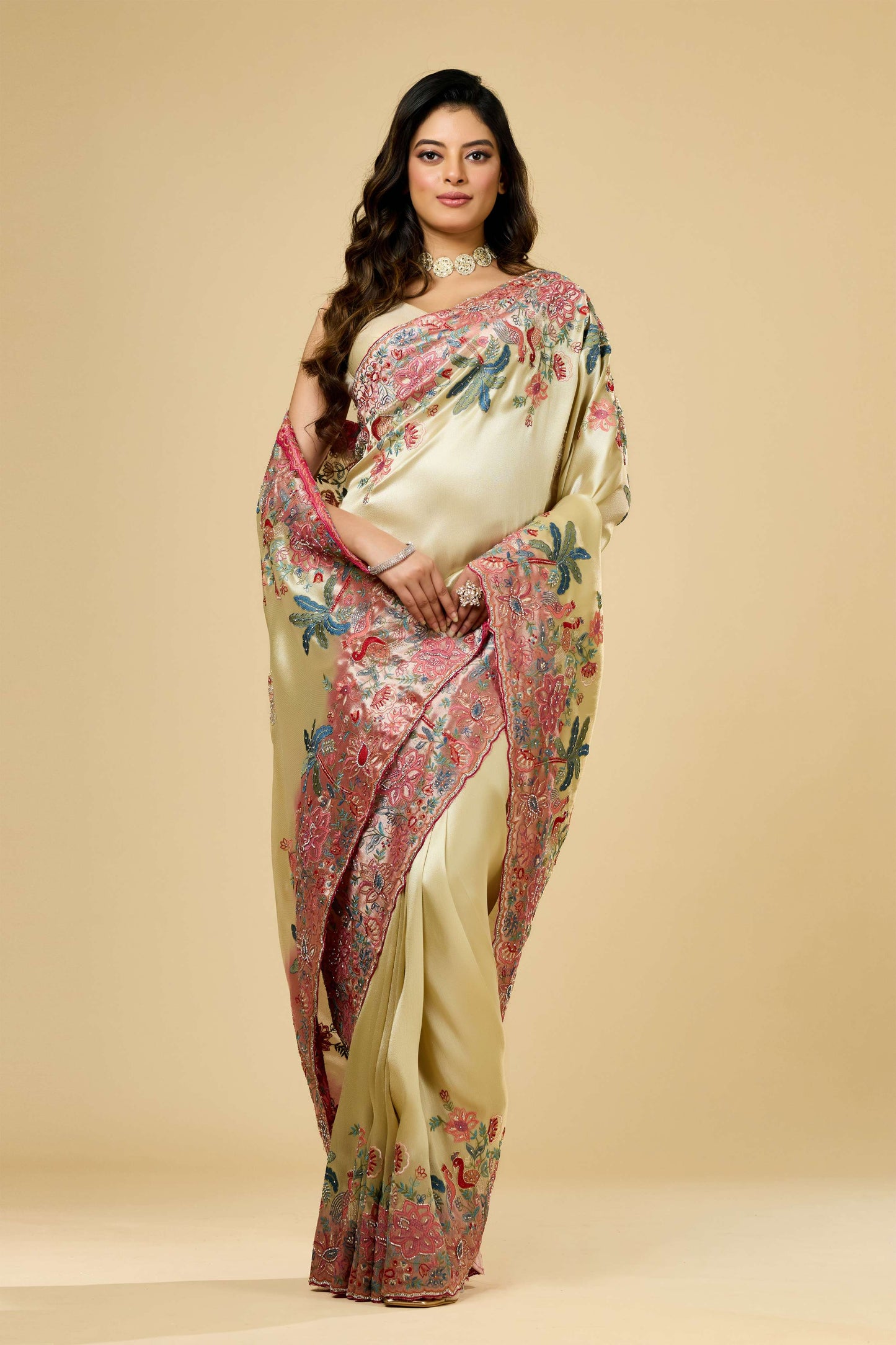 Multicolor Embroidery Tissue Sarees 1007-10015