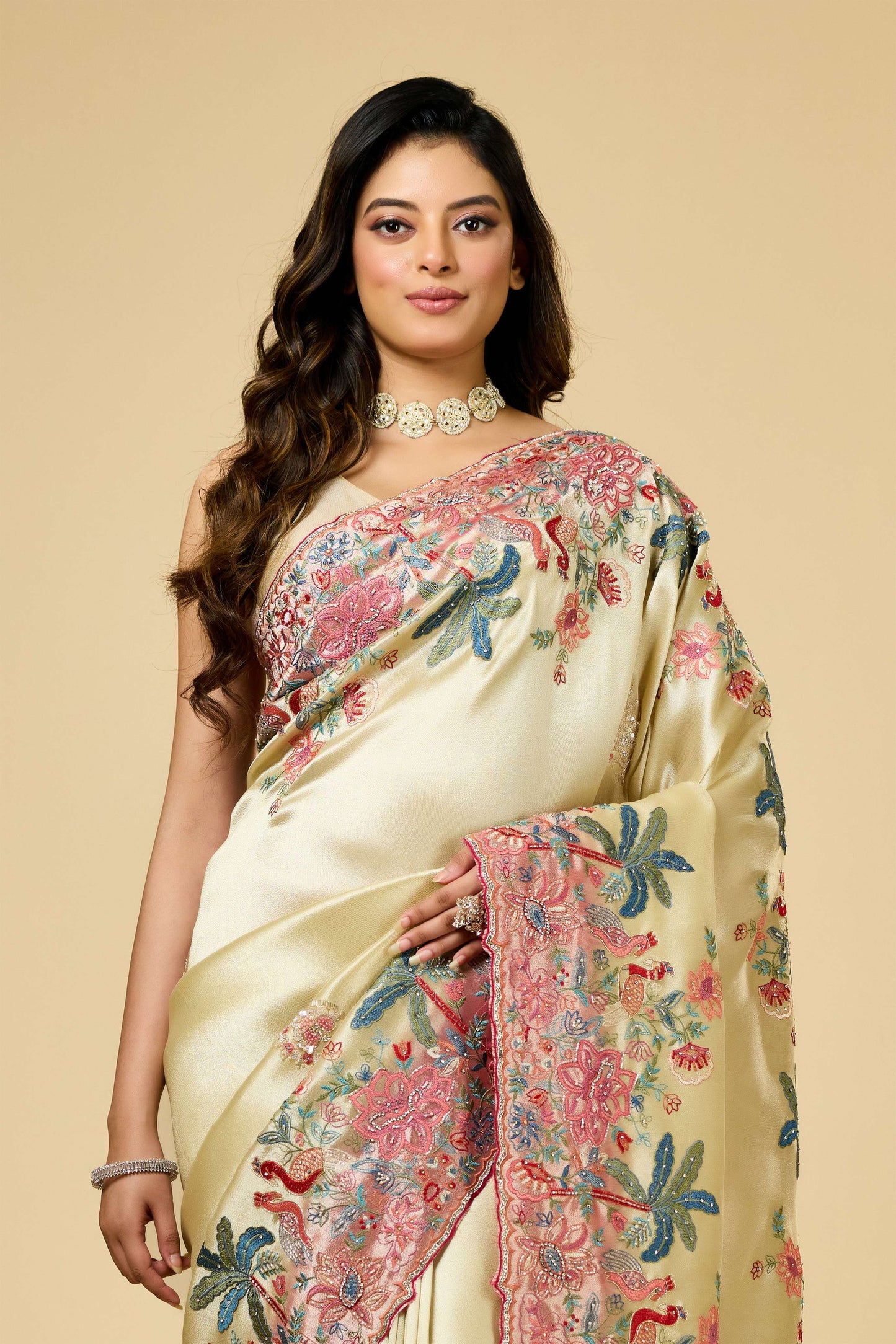 Multicolor Embroidery Tissue Sarees 1007-10015