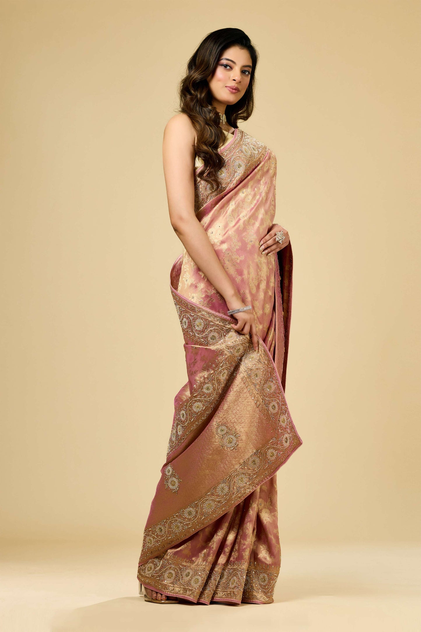 Pink Boolean work Tissue Sarees 1007-10008