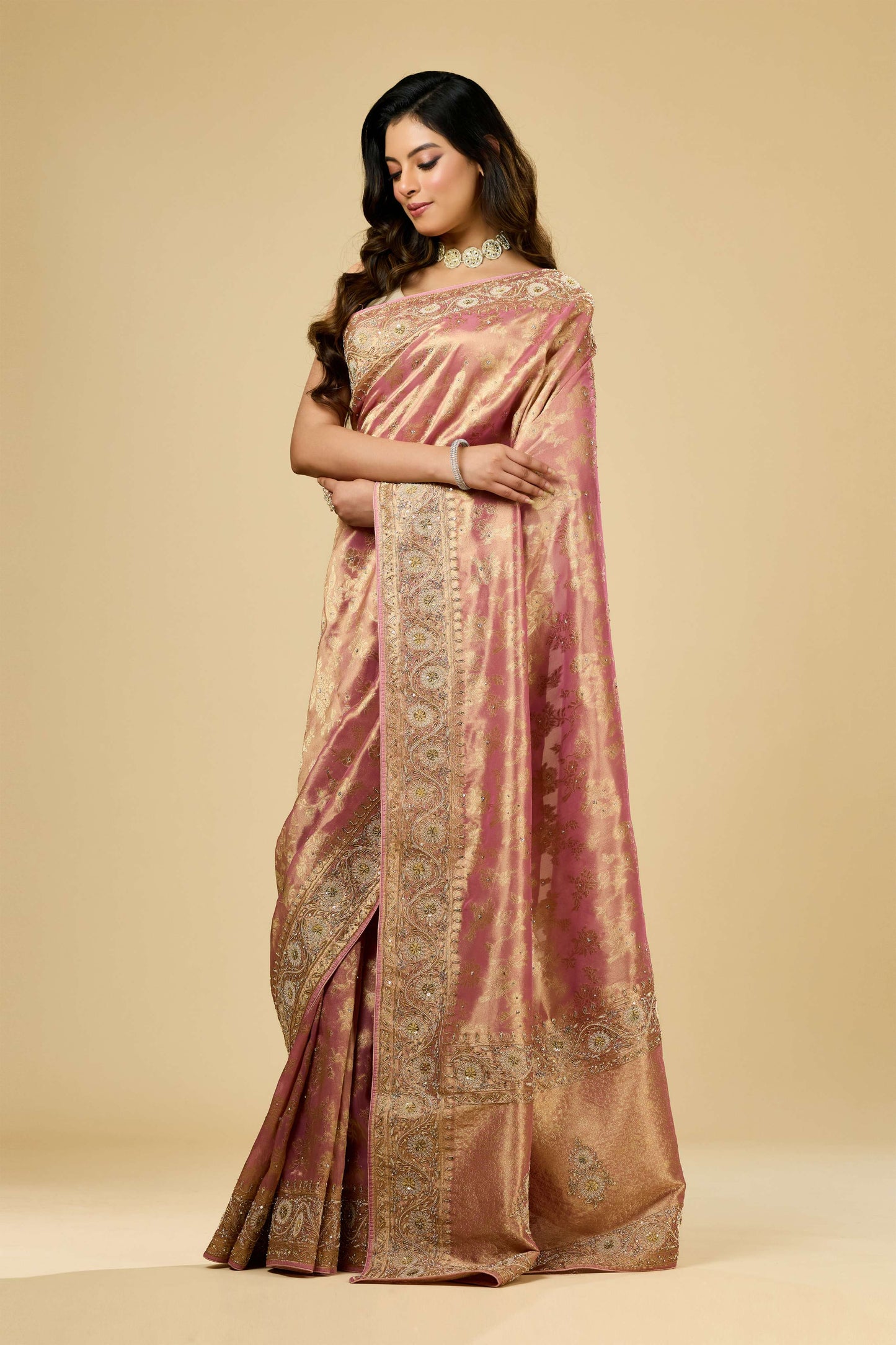 Pink Boolean work Tissue Sarees 1007-10008