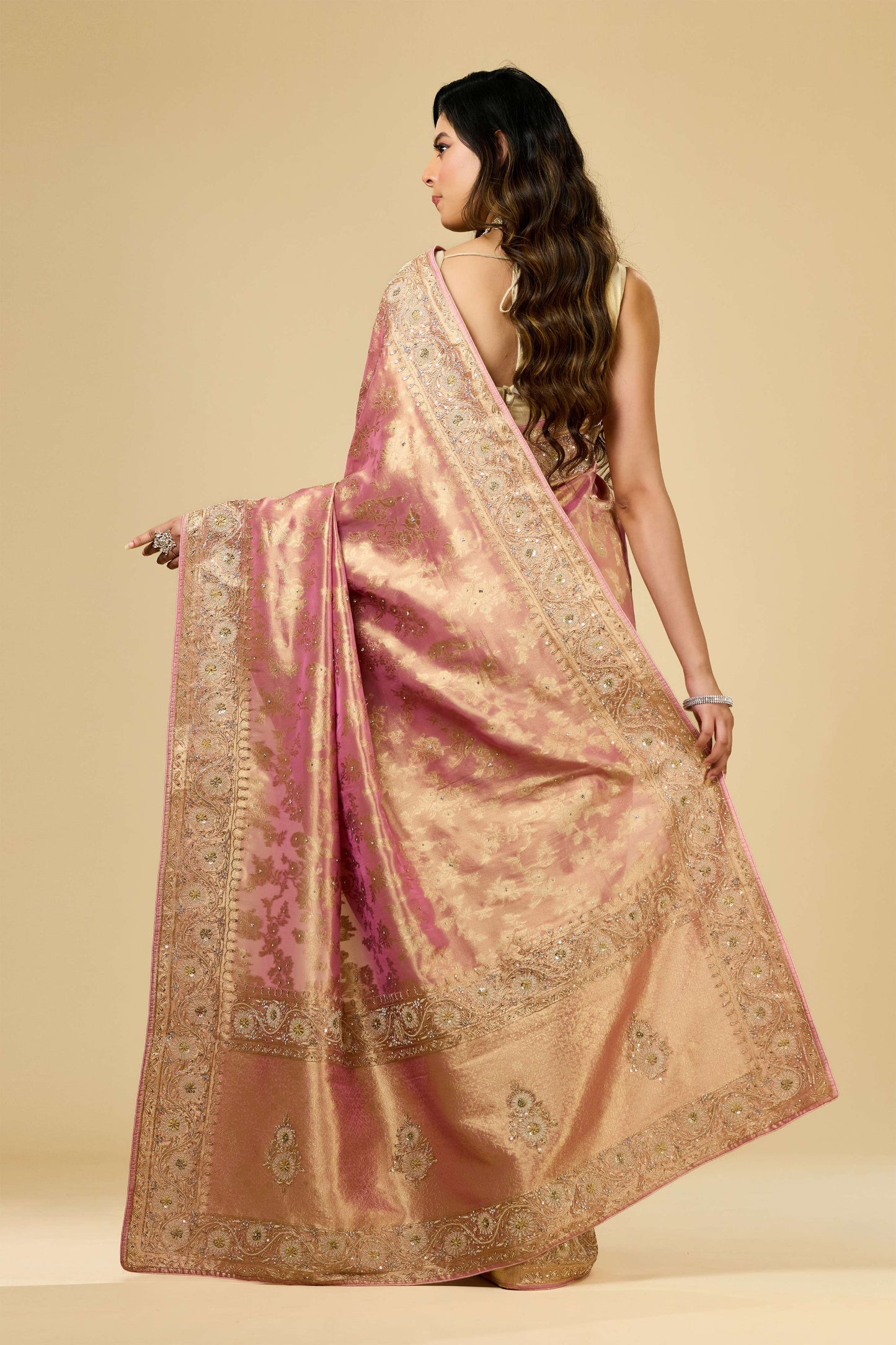 Pink Boolean work Tissue Sarees 1007-10008