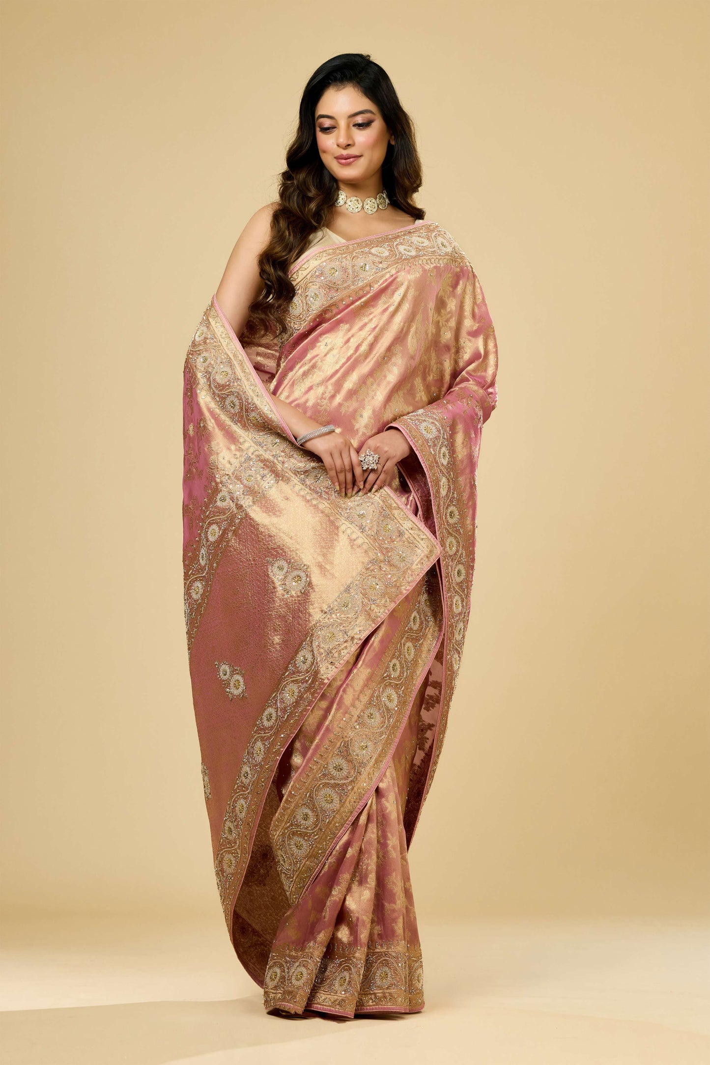 Pink Boolean work Tissue Sarees 1007-10008