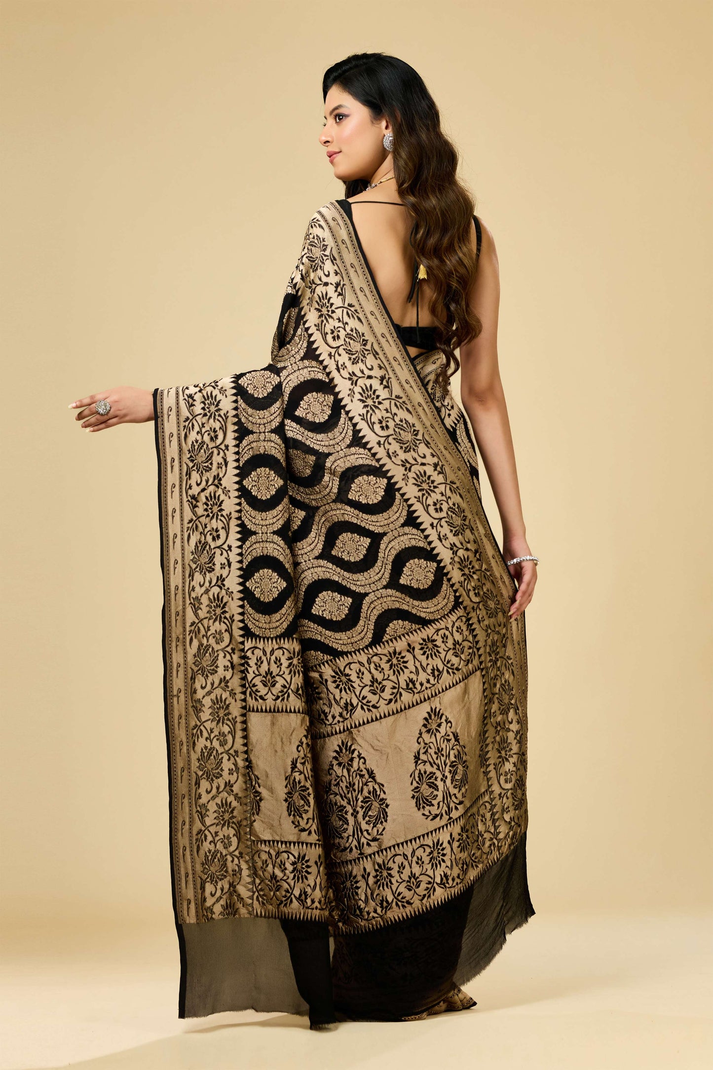 Black Golden Zari weave Khadi Georgette Sarees 1009-10025