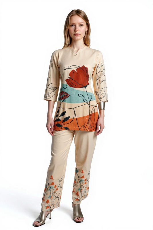 Peach  Printed Muslin  Coord Set 1033-10145