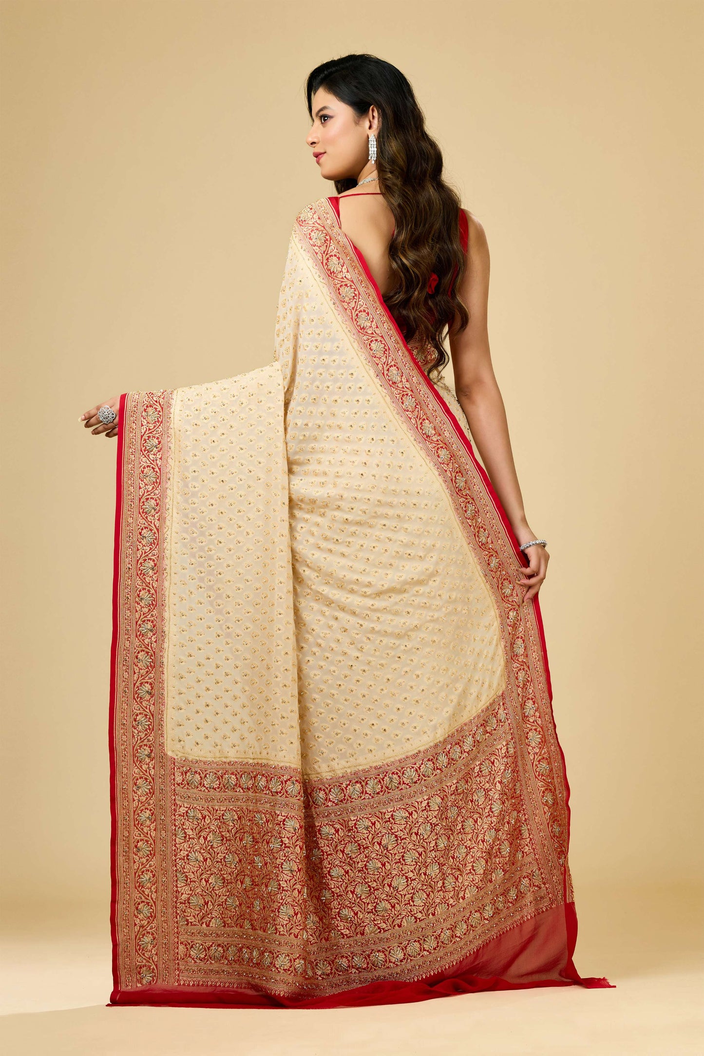 Beige Stonework (silver) Khadi Georgette Sarees 1010-10040