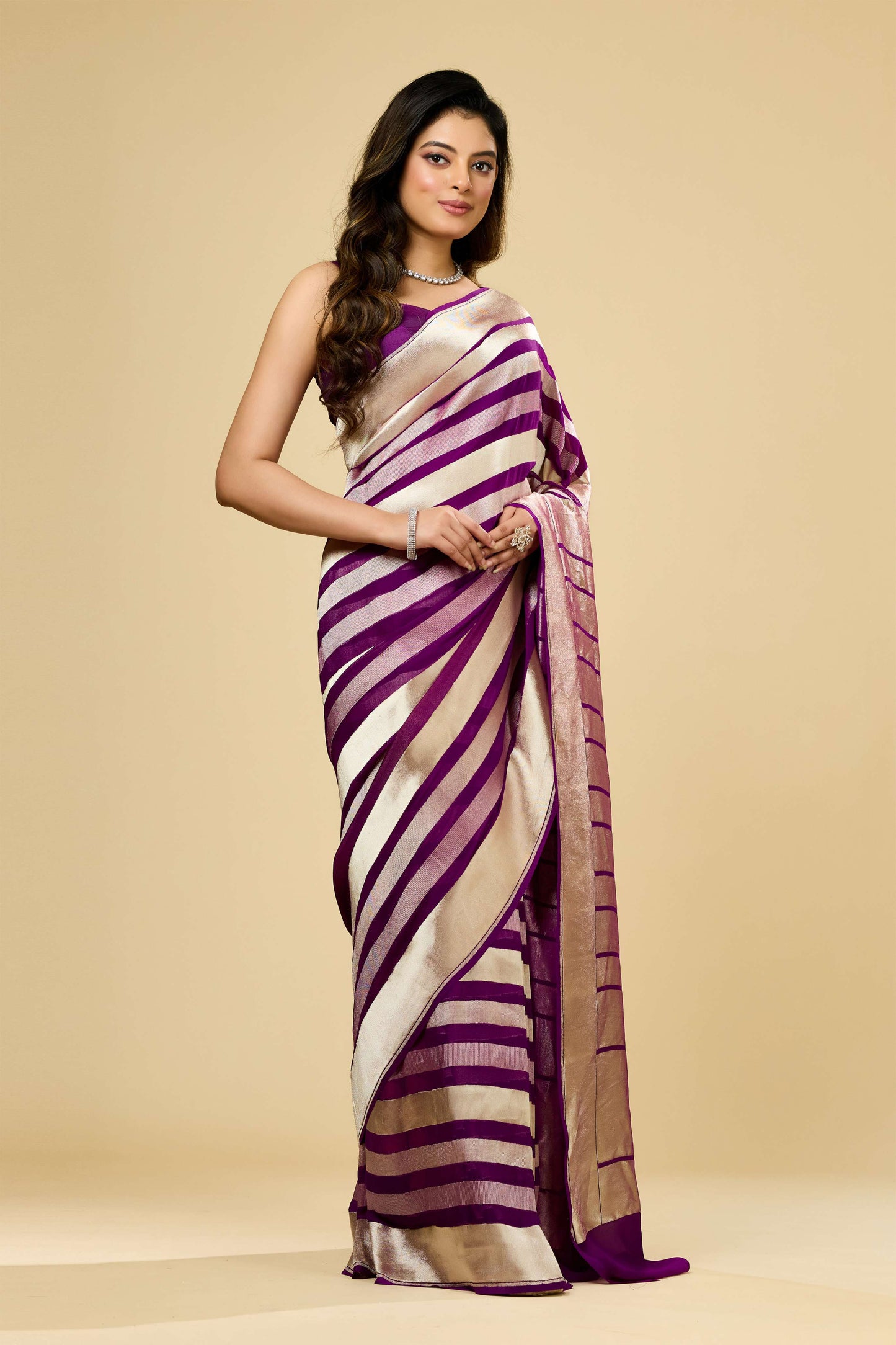 Magenta Golden Zari weave Khadi Georgette Sarees 1009-10023