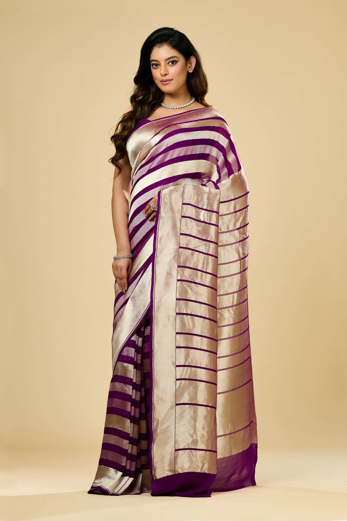 Magenta Golden Zari weave Khadi Georgette Sarees 1009-10023