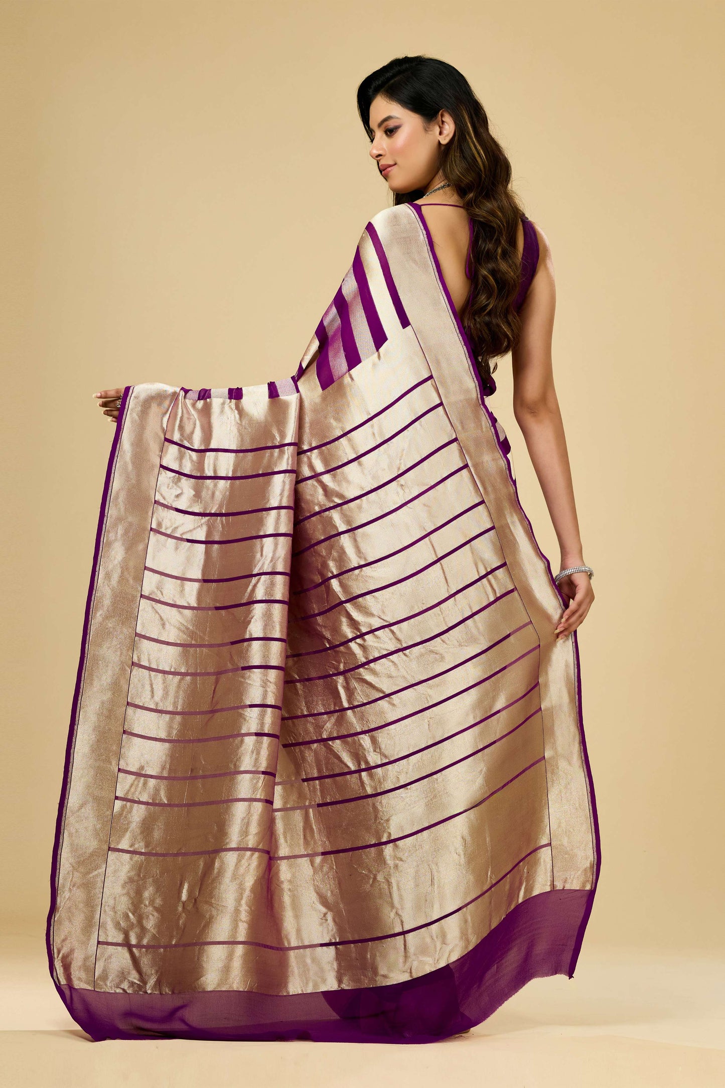 Magenta Golden Zari weave Khadi Georgette Sarees 1009-10023