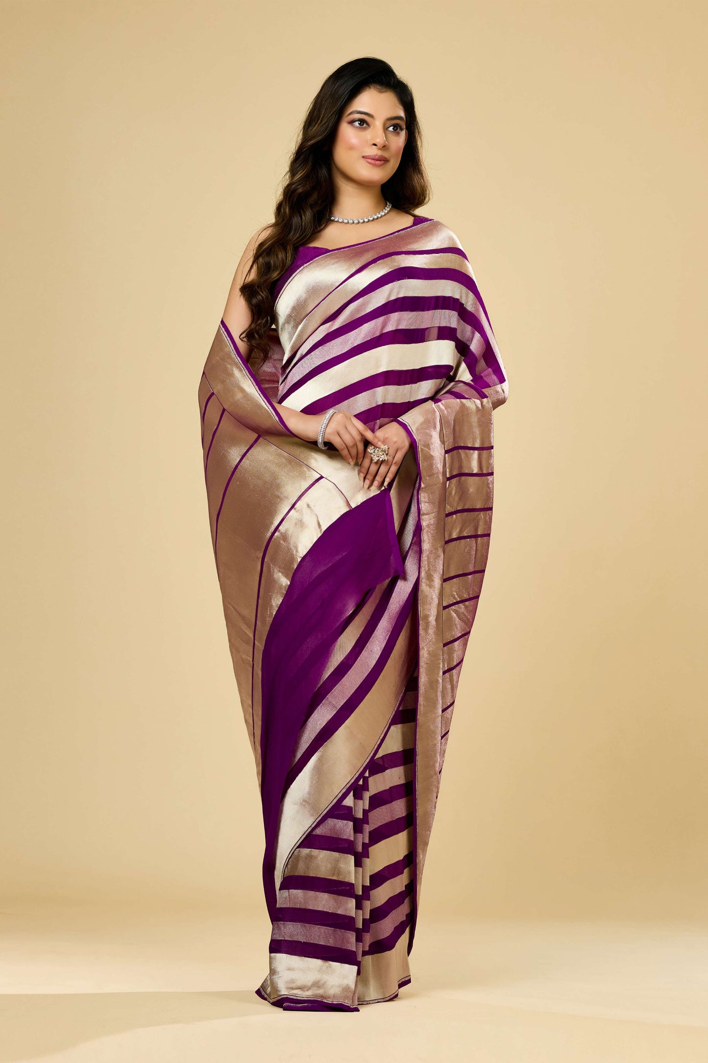 Magenta Golden Zari weave Khadi Georgette Sarees 1009-10023