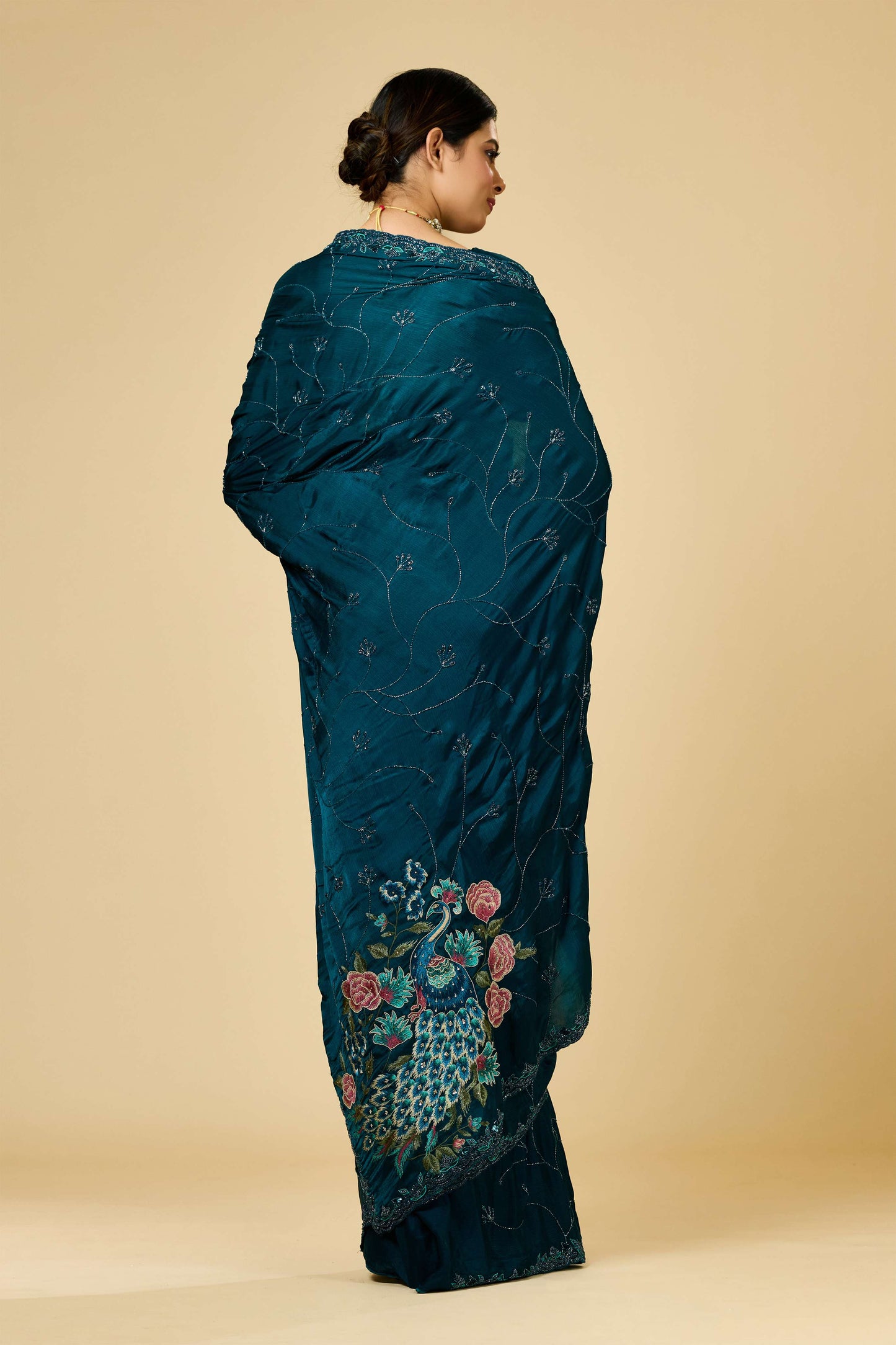 Indigo Embroidery Chinon Sarees 1007-10009