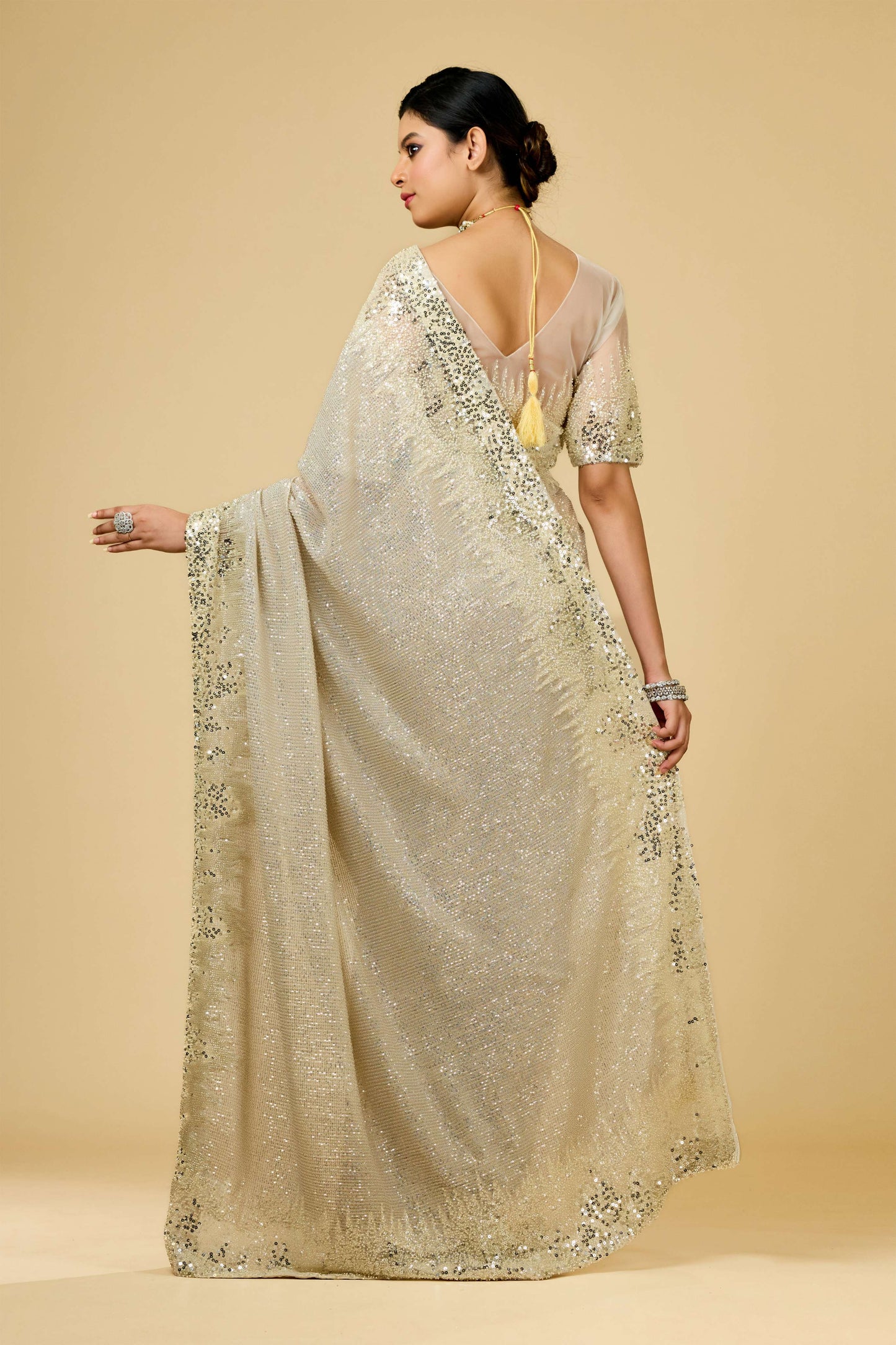 Cream Cut Dana Net Sarees 1003-10020