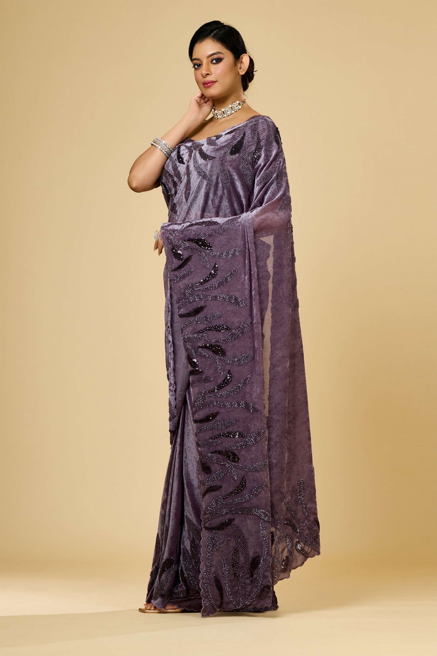 Mauve Cut Dana Lycra Velvet Sarees 1003-10019