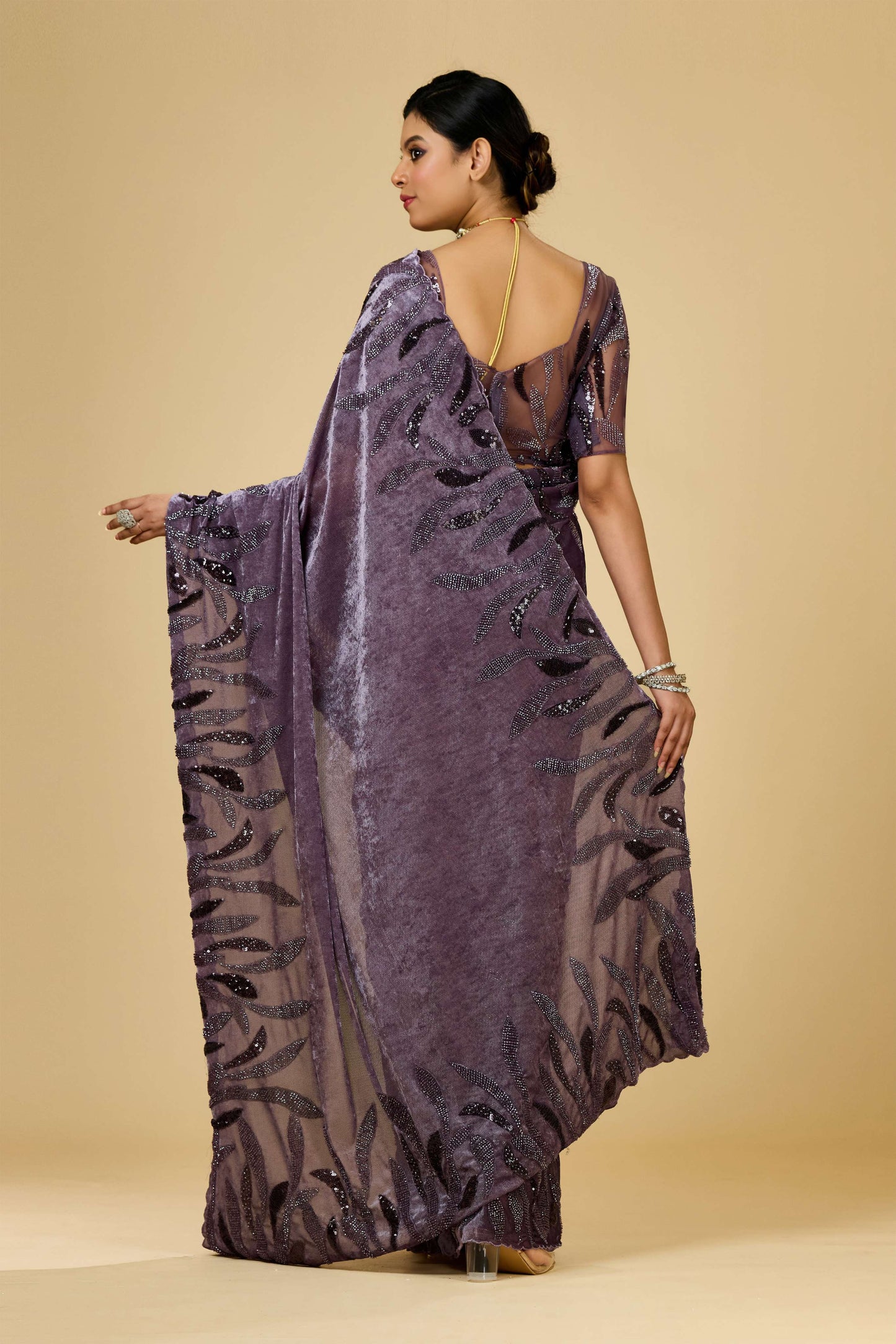 Mauve Cut Dana Lycra Velvet Sarees 1003-10019