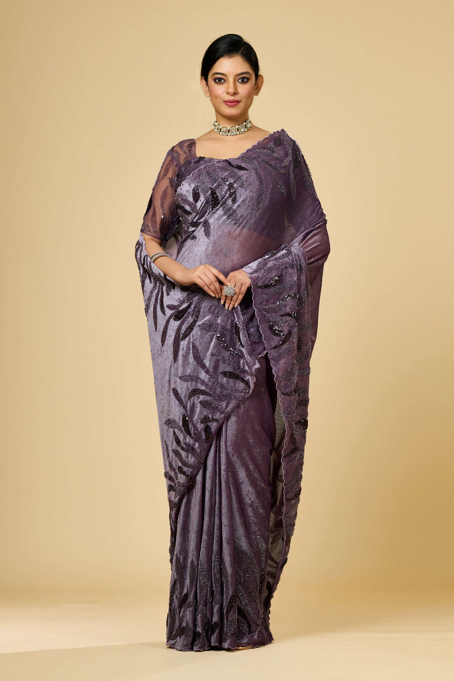 Mauve Cut Dana Lycra Velvet Sarees 1003-10019