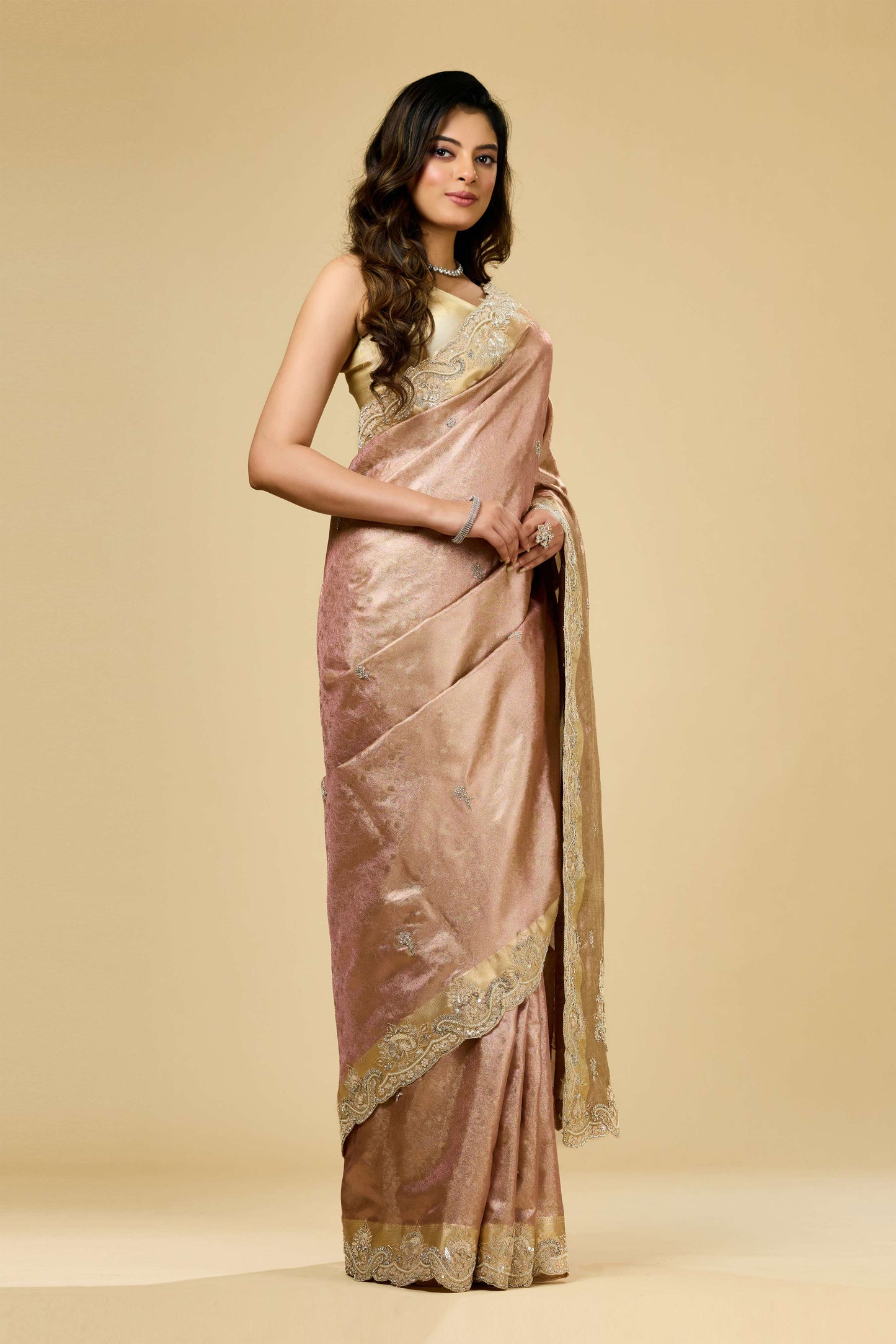 Peach Cut Dana Jacquard Sarees 1007-10017