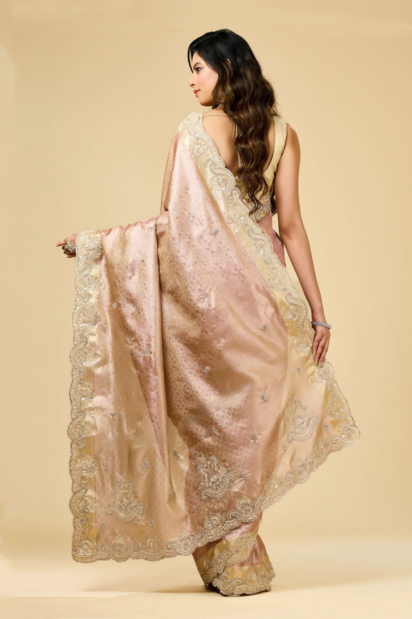 Peach Cut Dana Jacquard Sarees 1007-10017