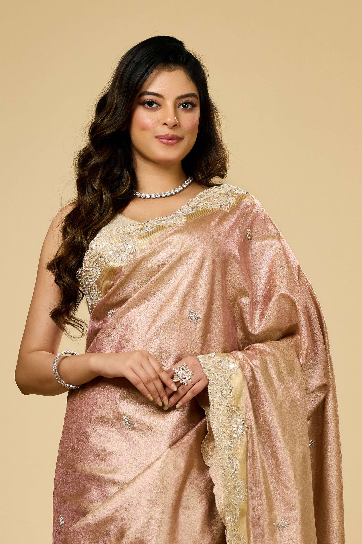 Peach Cut Dana Jacquard Sarees 1007-10017