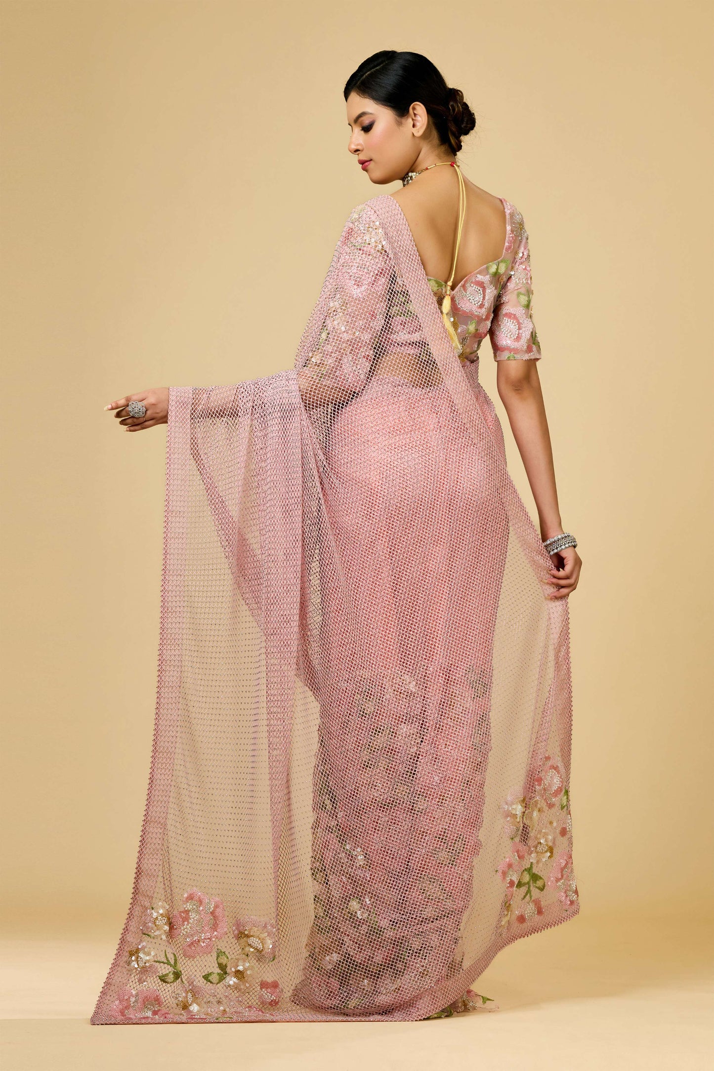 Pink Threadwork / Resham work Lycra Mesh with stone Sarees 1003-10021