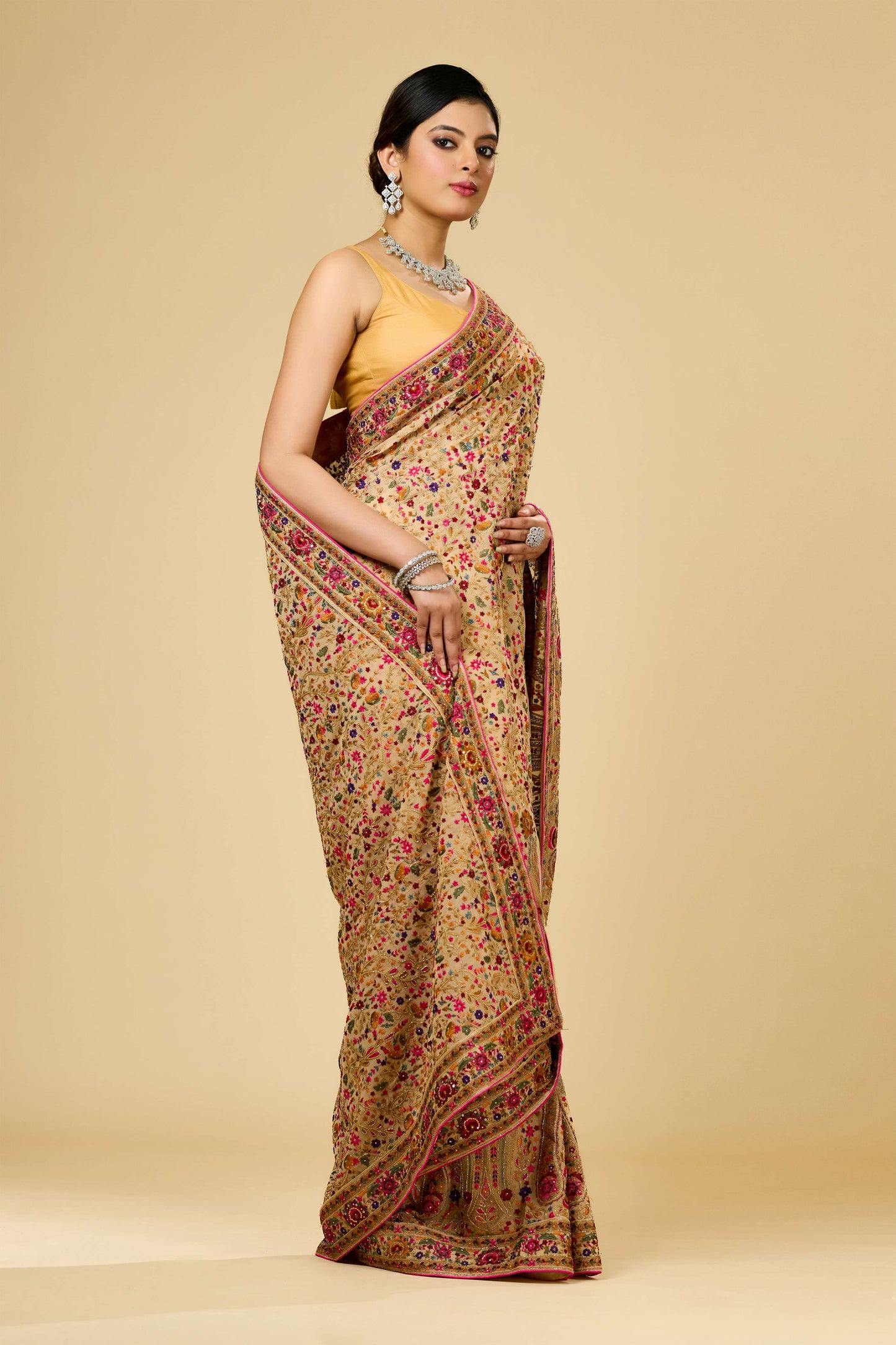 Beige Kashmiri Georgette Sarees 1007-10002